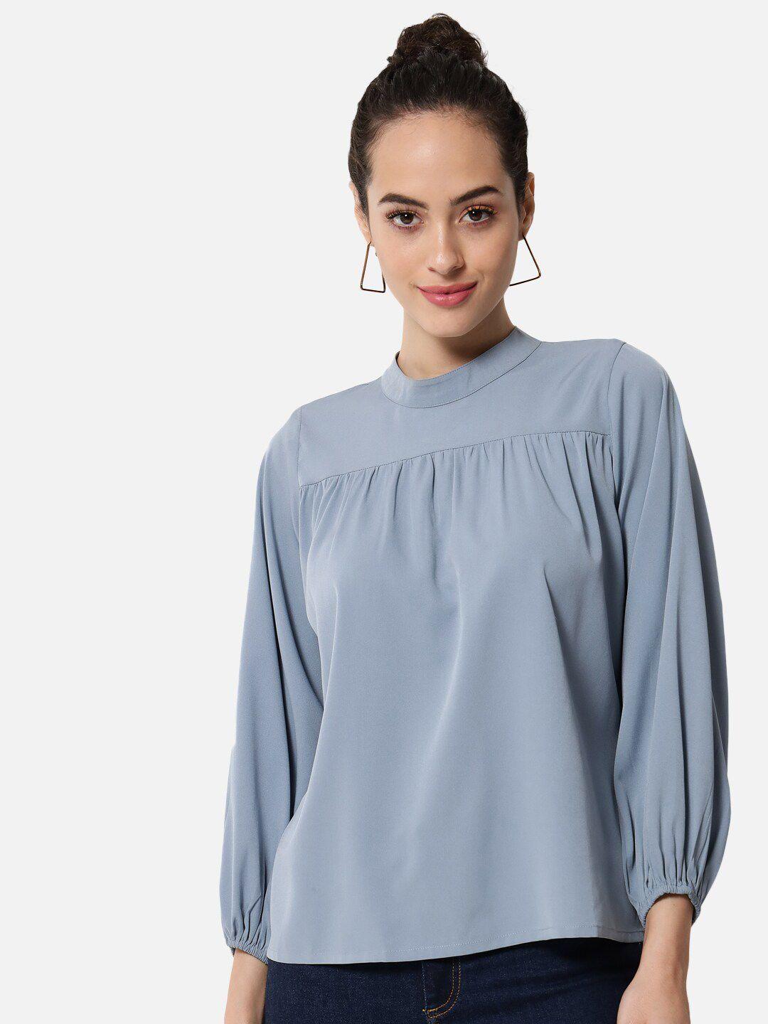 baesd blue jewel neck crepe top