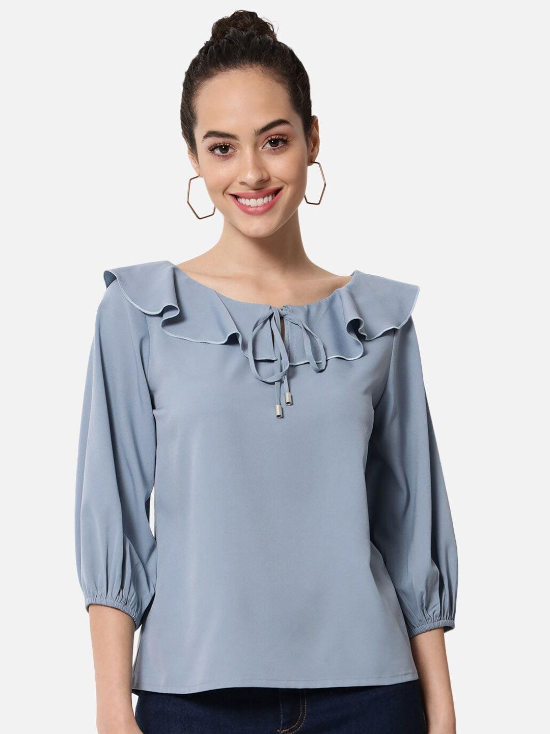 baesd blue tie-up neck crepe top