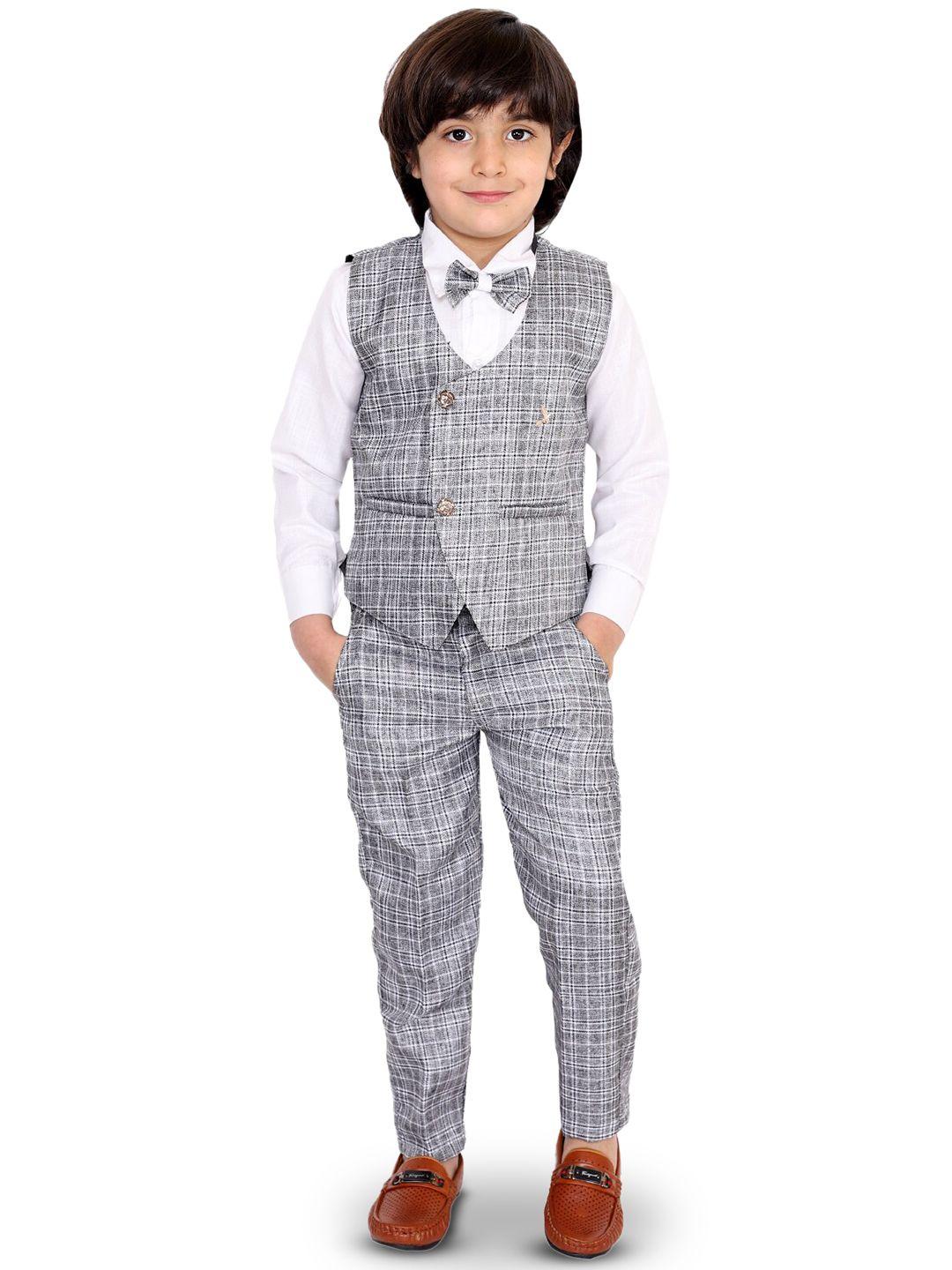 baesd boys 3 piece checked single-breasted suit