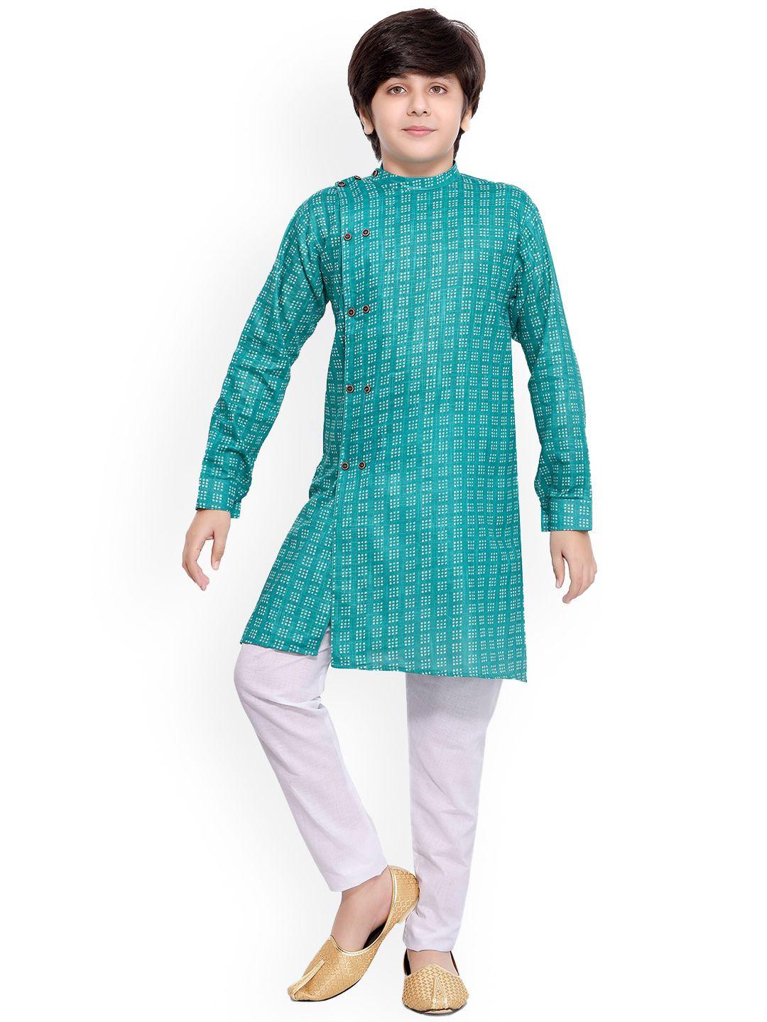 baesd boys abstract printed band collar kurta with pyjamas