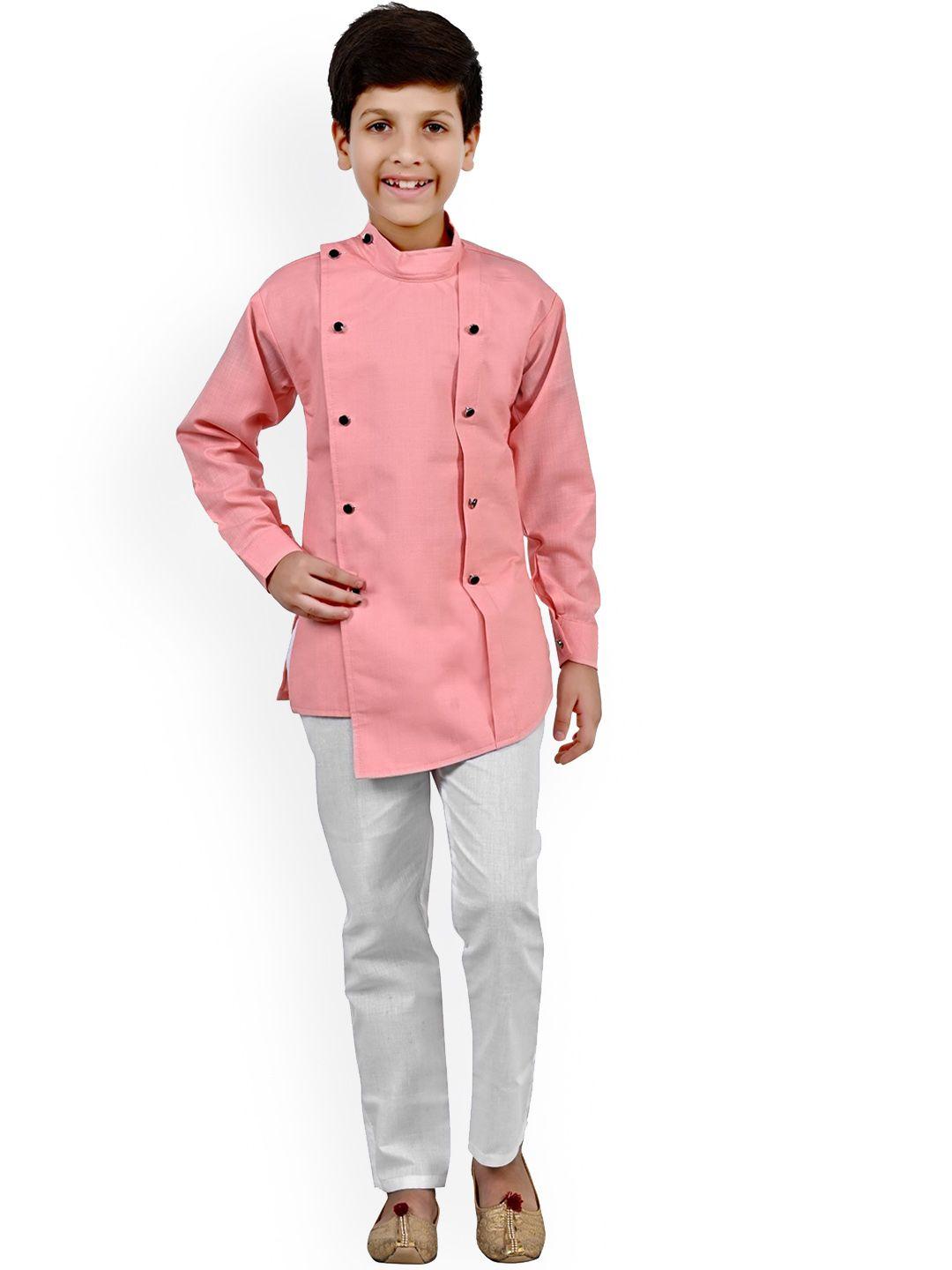 baesd boys band collar long sleeve angrakha cotton kurta sets