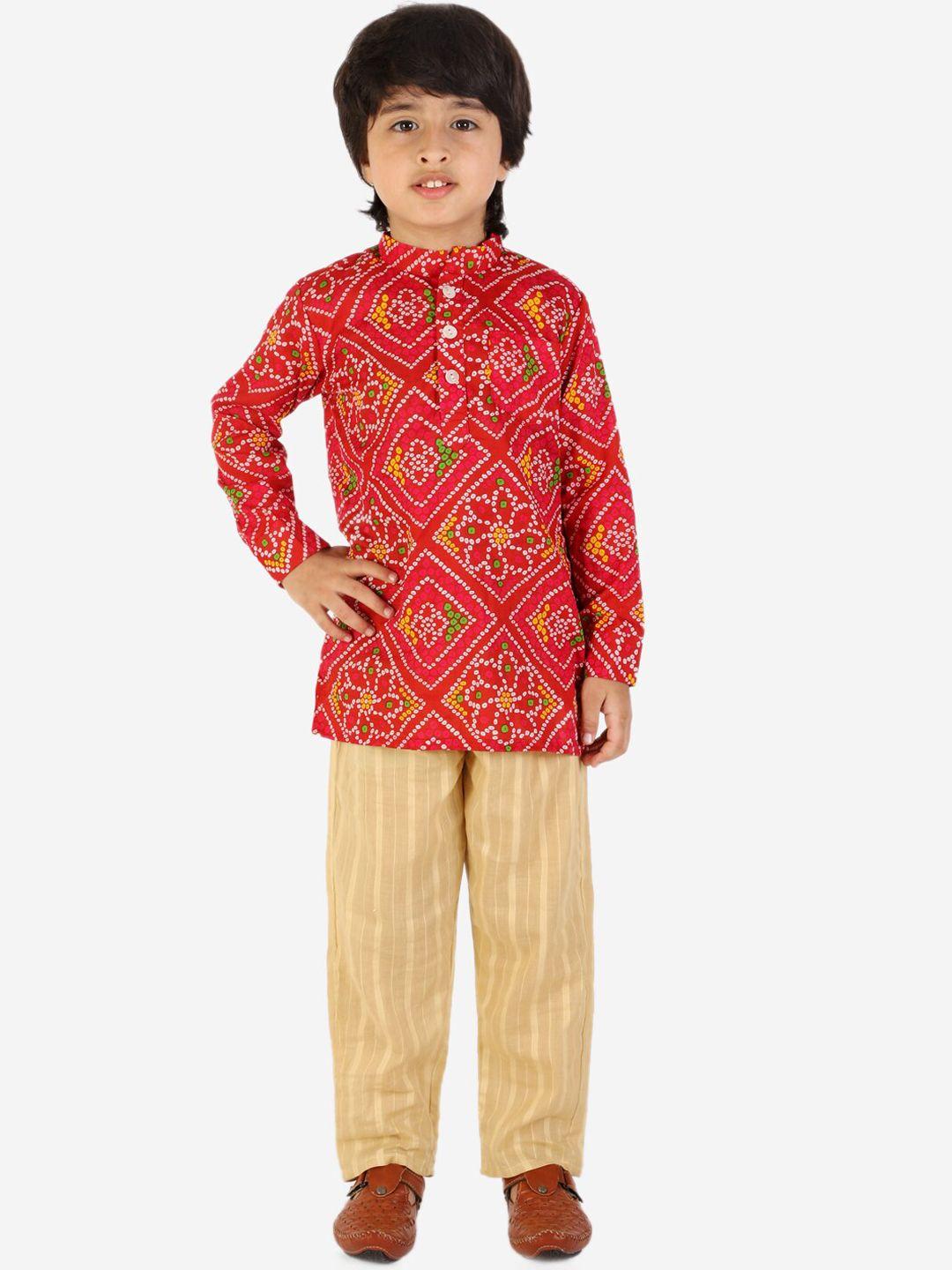 baesd boys bandhani printed regular pure cotton kurta with pyjamas