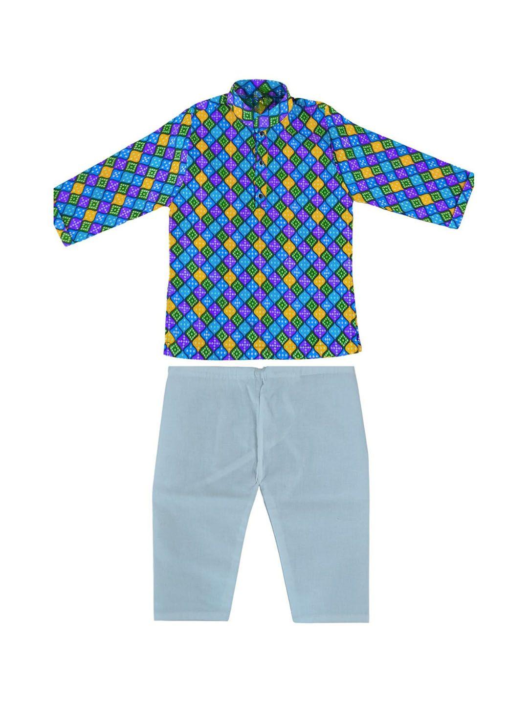 baesd boys bandhani printed straight pure cotton kurta with pyjamas