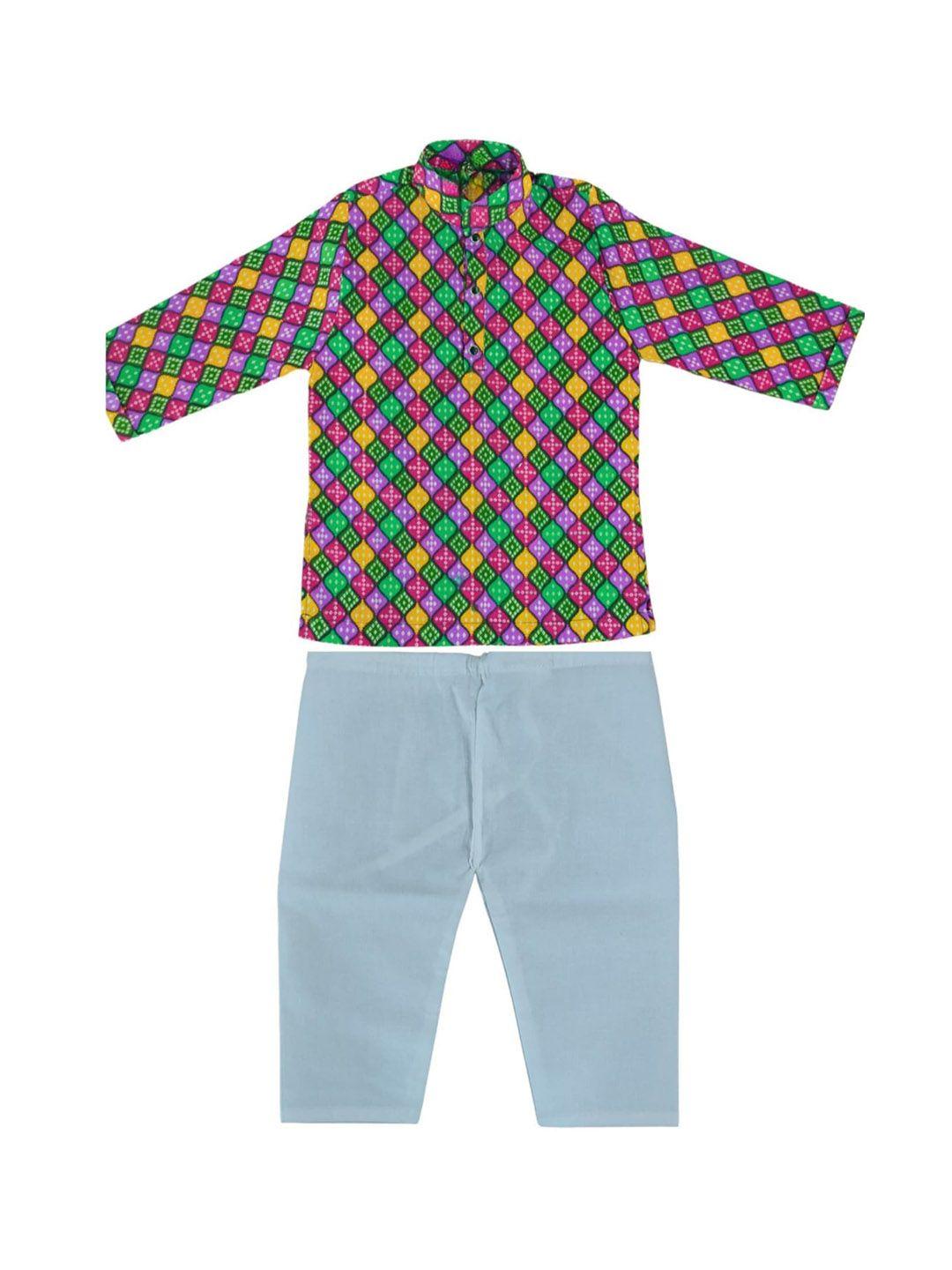 baesd boys bandhani printed straight pure cotton kurta with pyjamas