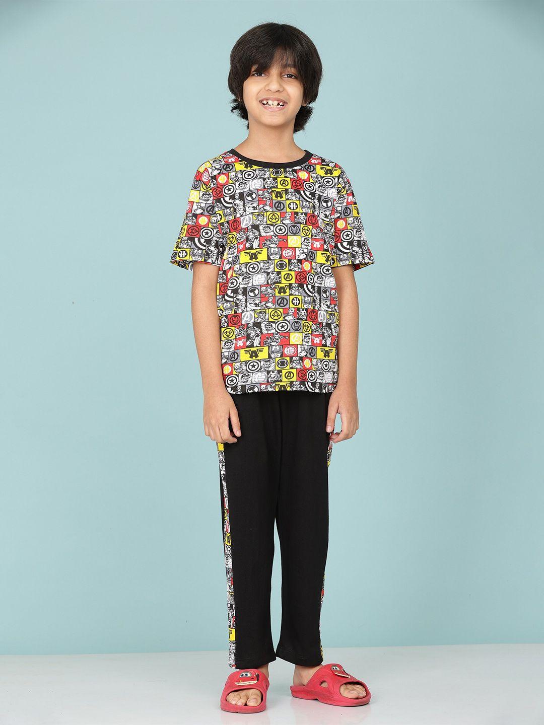 baesd boys black & red printed t-shirt with pyjamas