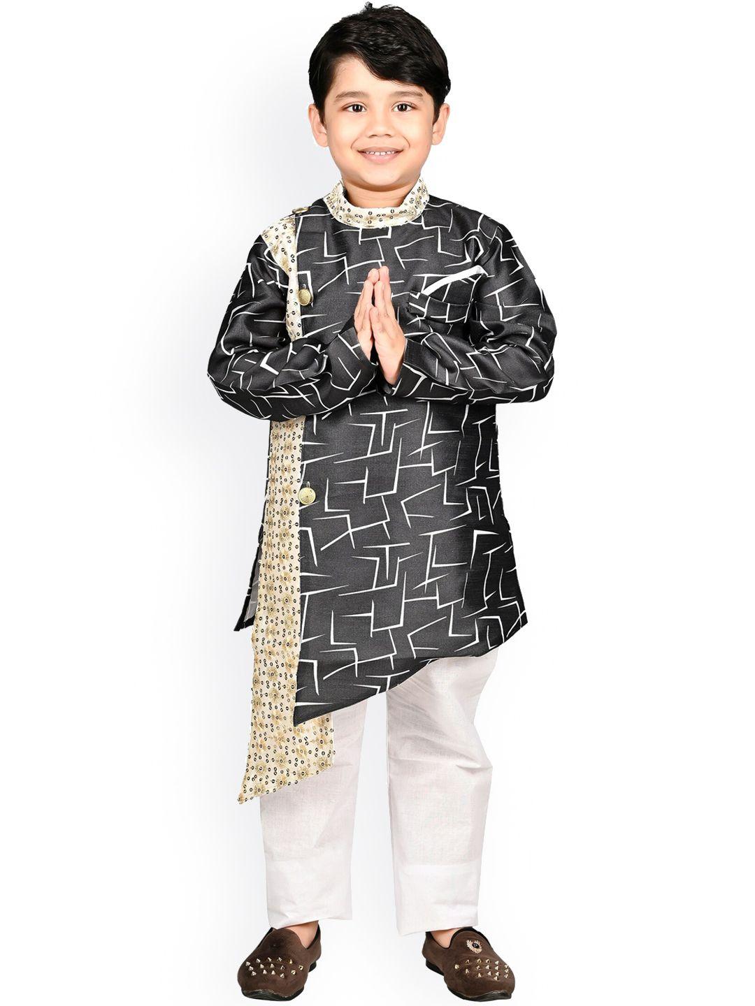 baesd boys black printed regular kurta with pyjamas