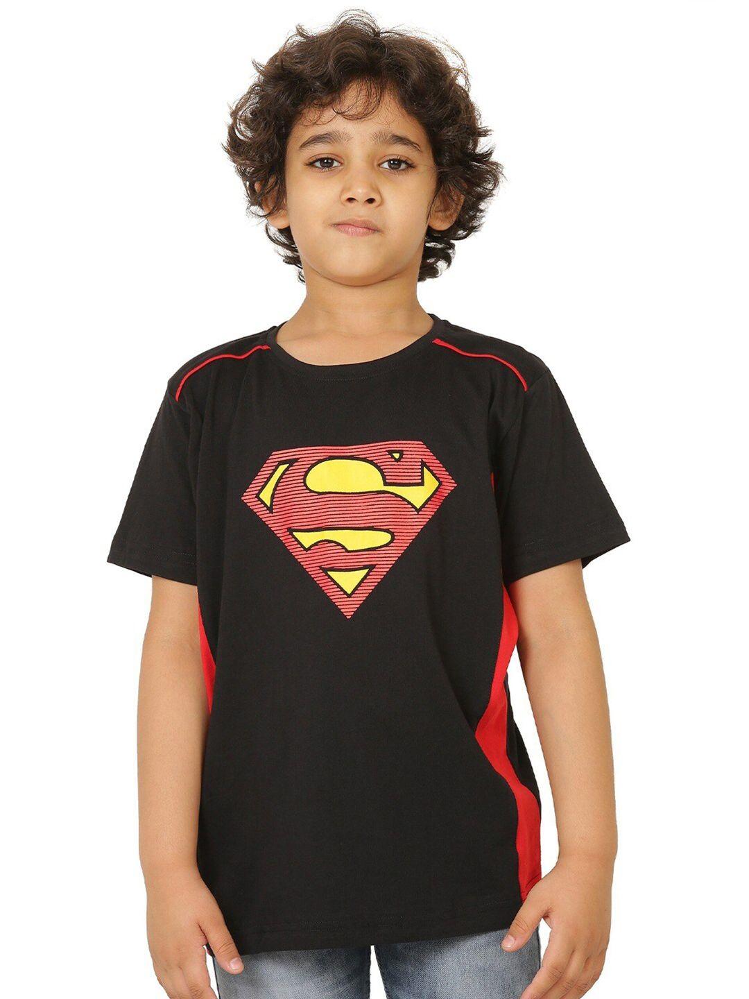 baesd boys black superman printed applique t-shirt