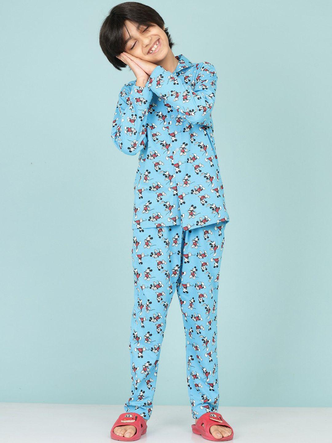 baesd boys blue & red printed night suit