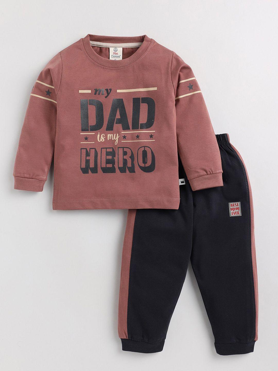 baesd boys brown printed t-shirt with trousers