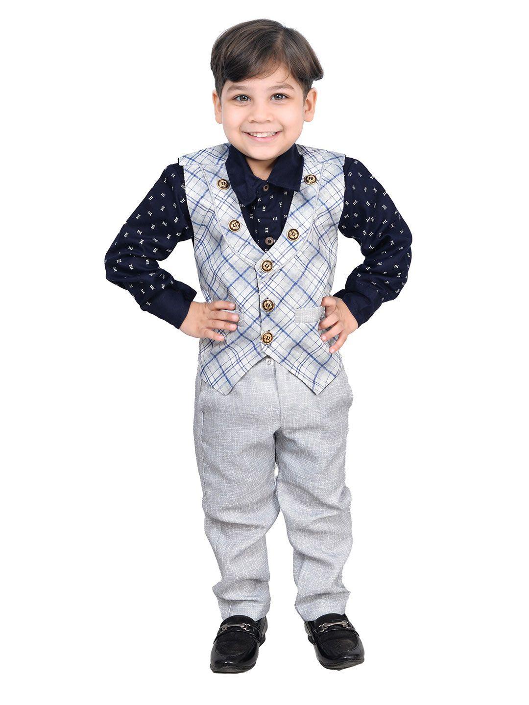 baesd boys checked regular fit 3-piece suit