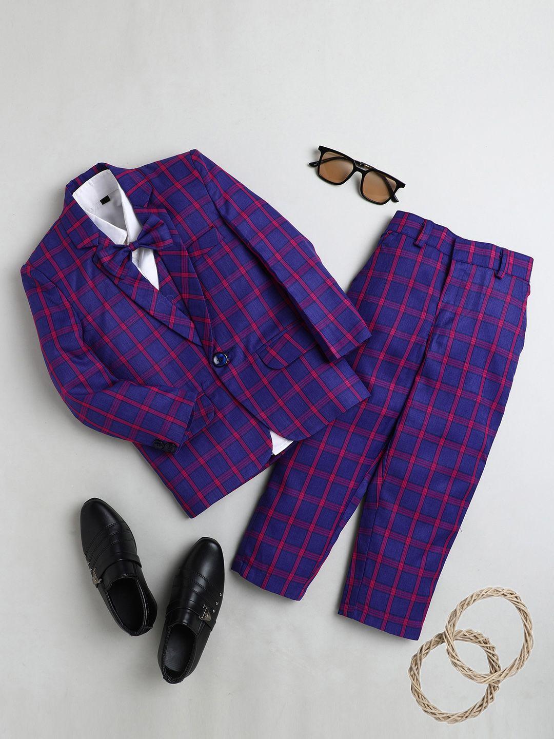 baesd boys checked silk cotton single breasted 4-pieces suit