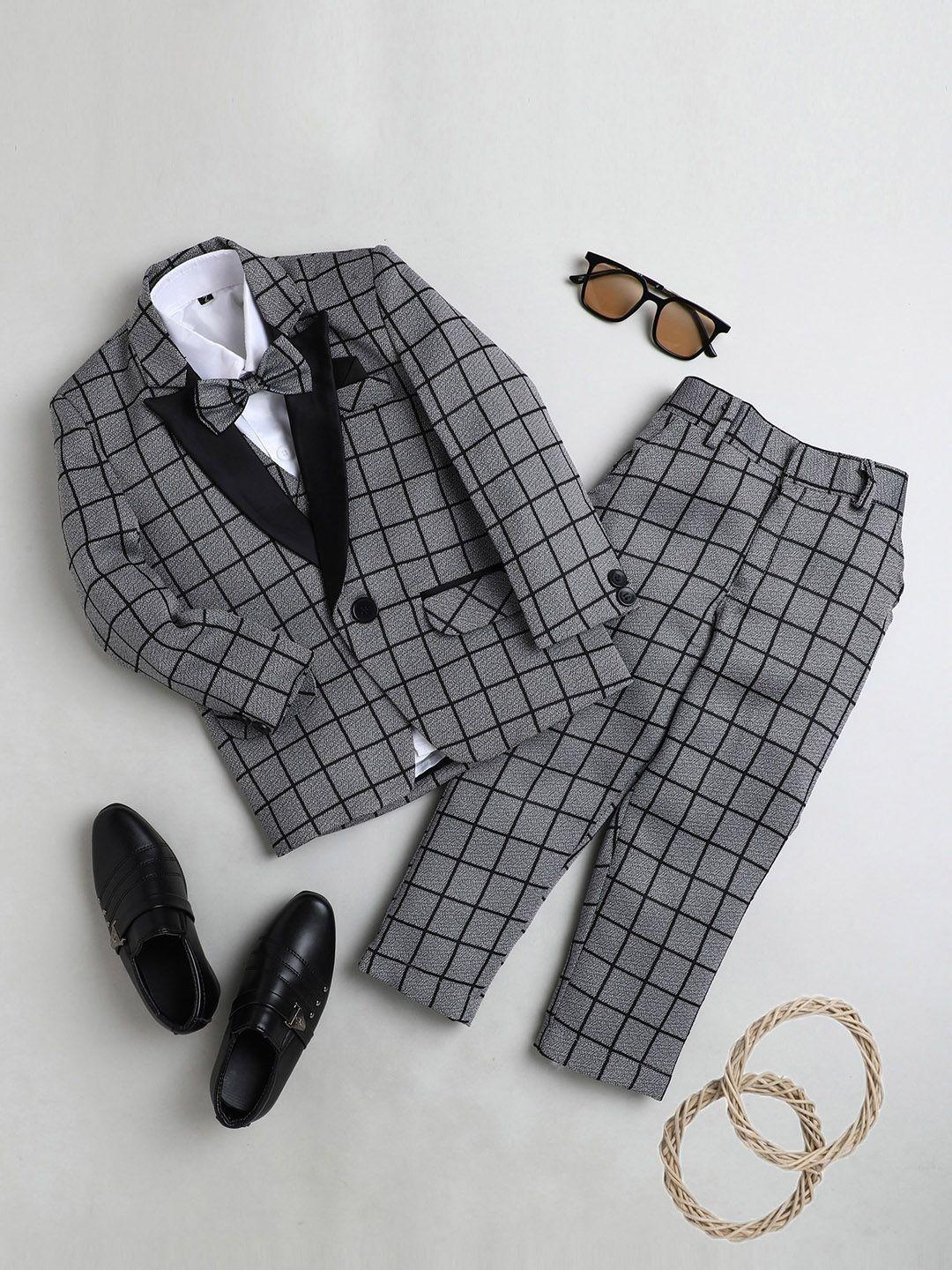 baesd boys checked silk cotton single breasted 5-pieces suit