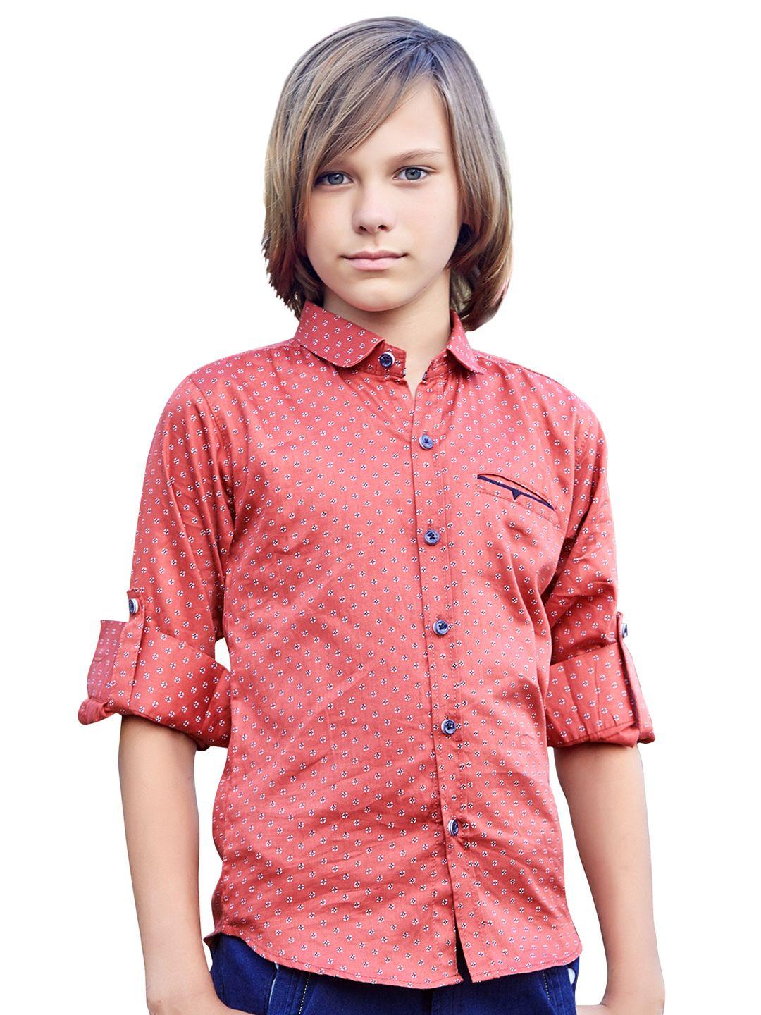 baesd boys classic geometric printed spread collar long sleeves casual shirt