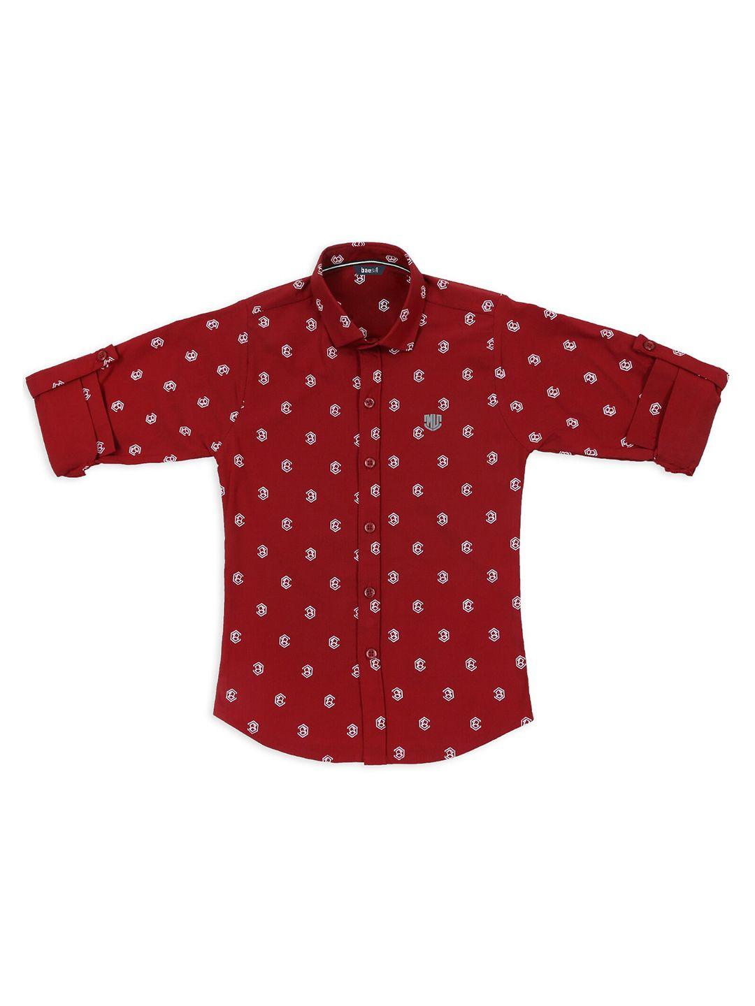 baesd boys classic geometric printed spread collar long sleeves cotton casual shirt