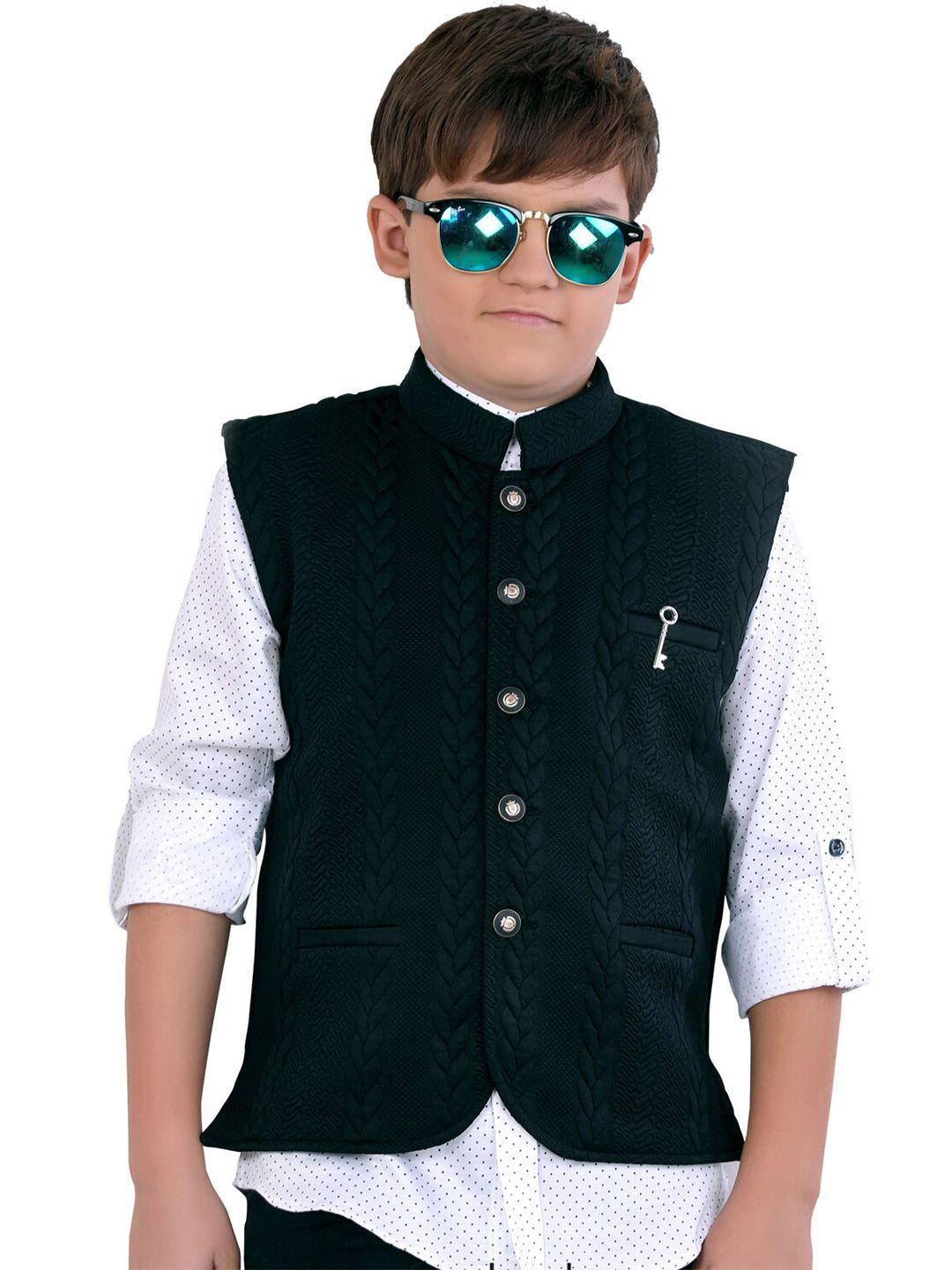 baesd boys classic polka dots printed opaque cotton casual shirt with nehru jacket