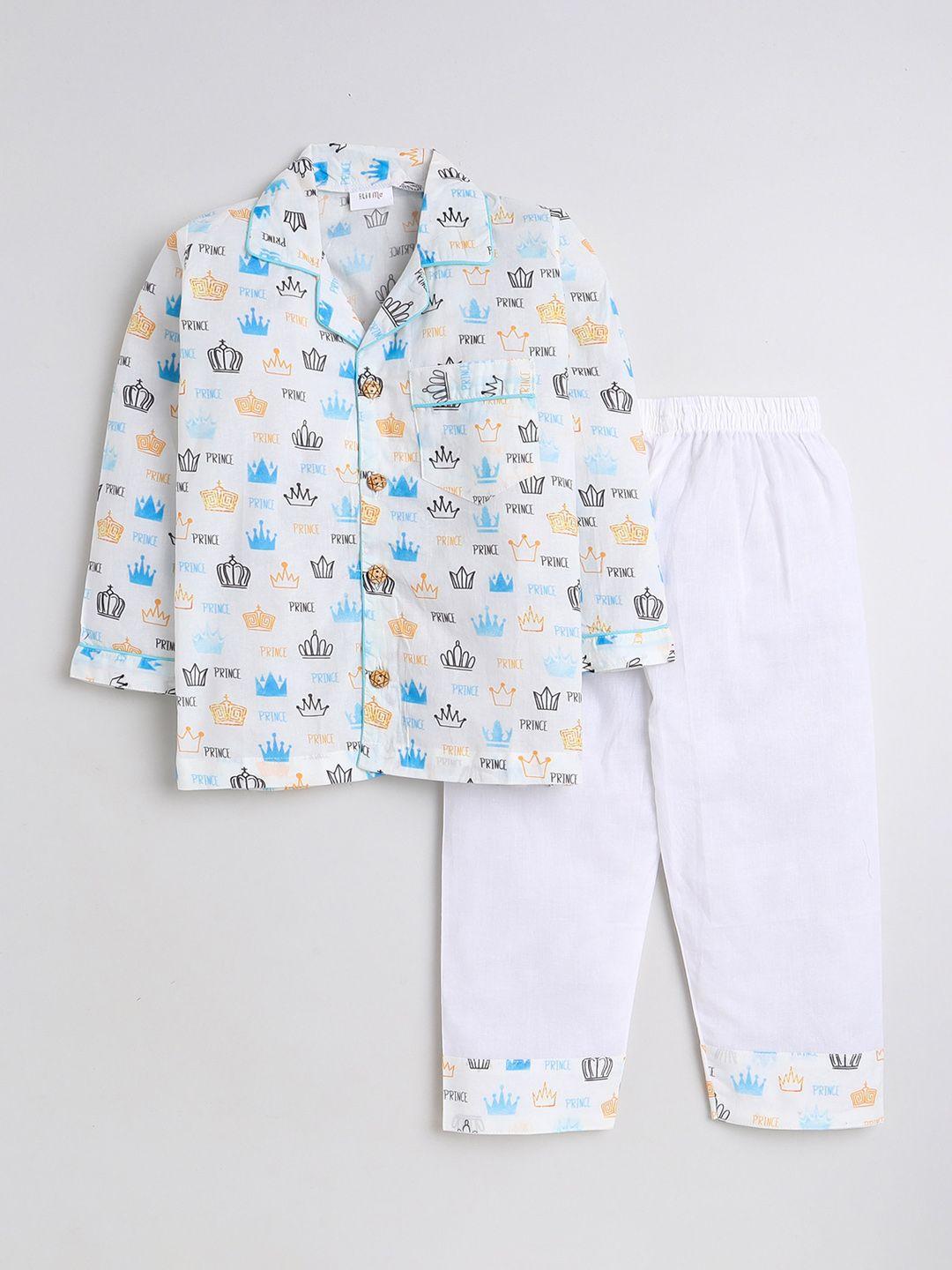 baesd boys conversational printed lapel collar pure cotton night suit