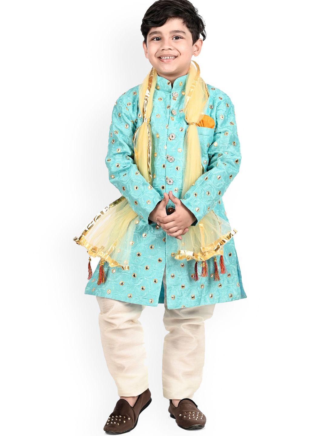 baesd boys embellished sherwani with pyjamas & dupatta