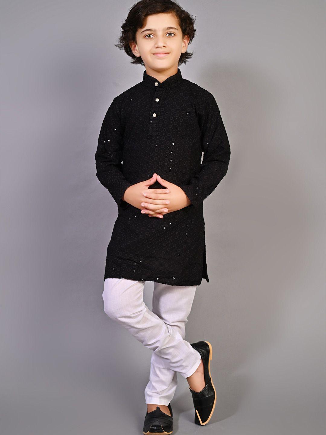 baesd boys embroidered mandarin collar long sleeves sequinned kurta with pyjamas