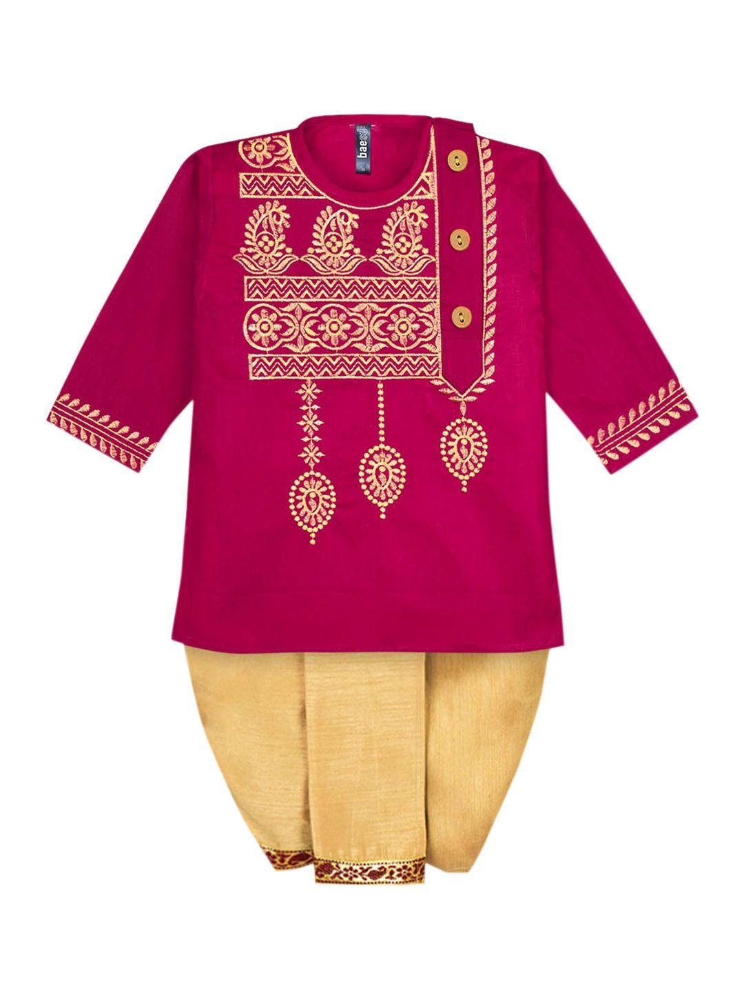 baesd boys ethnic motifs embroidered mandarin collar thread work pure cotton kurta set