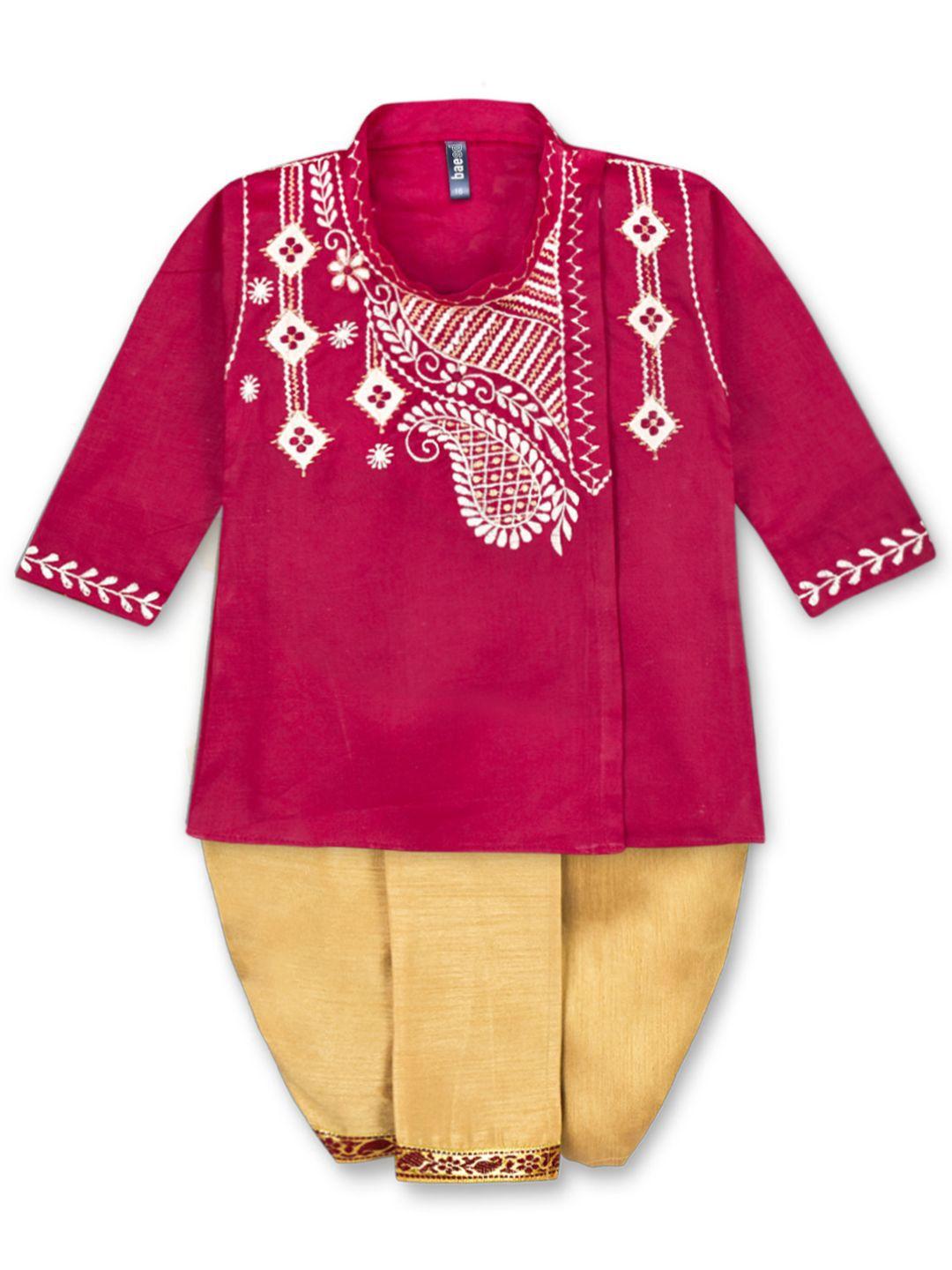 baesd boys ethnic motifs embroidered pure cotton straight kurta with dhoti pants