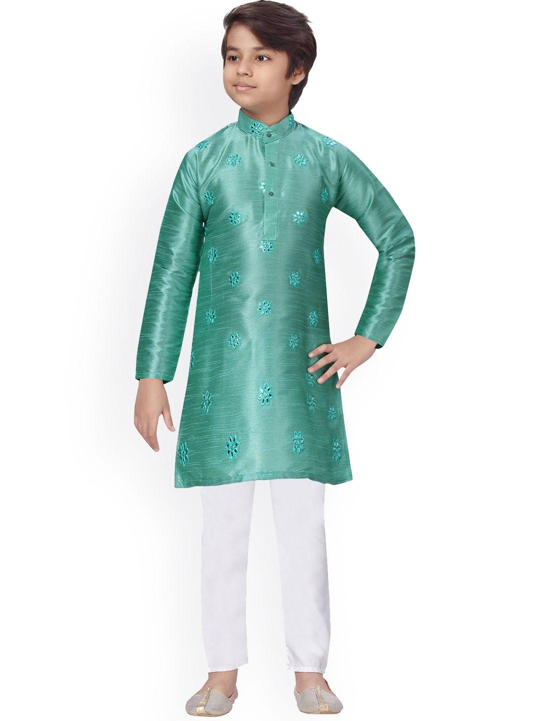 baesd boys ethnic motifs embroidered pure cotton straight kurta with pyjamas