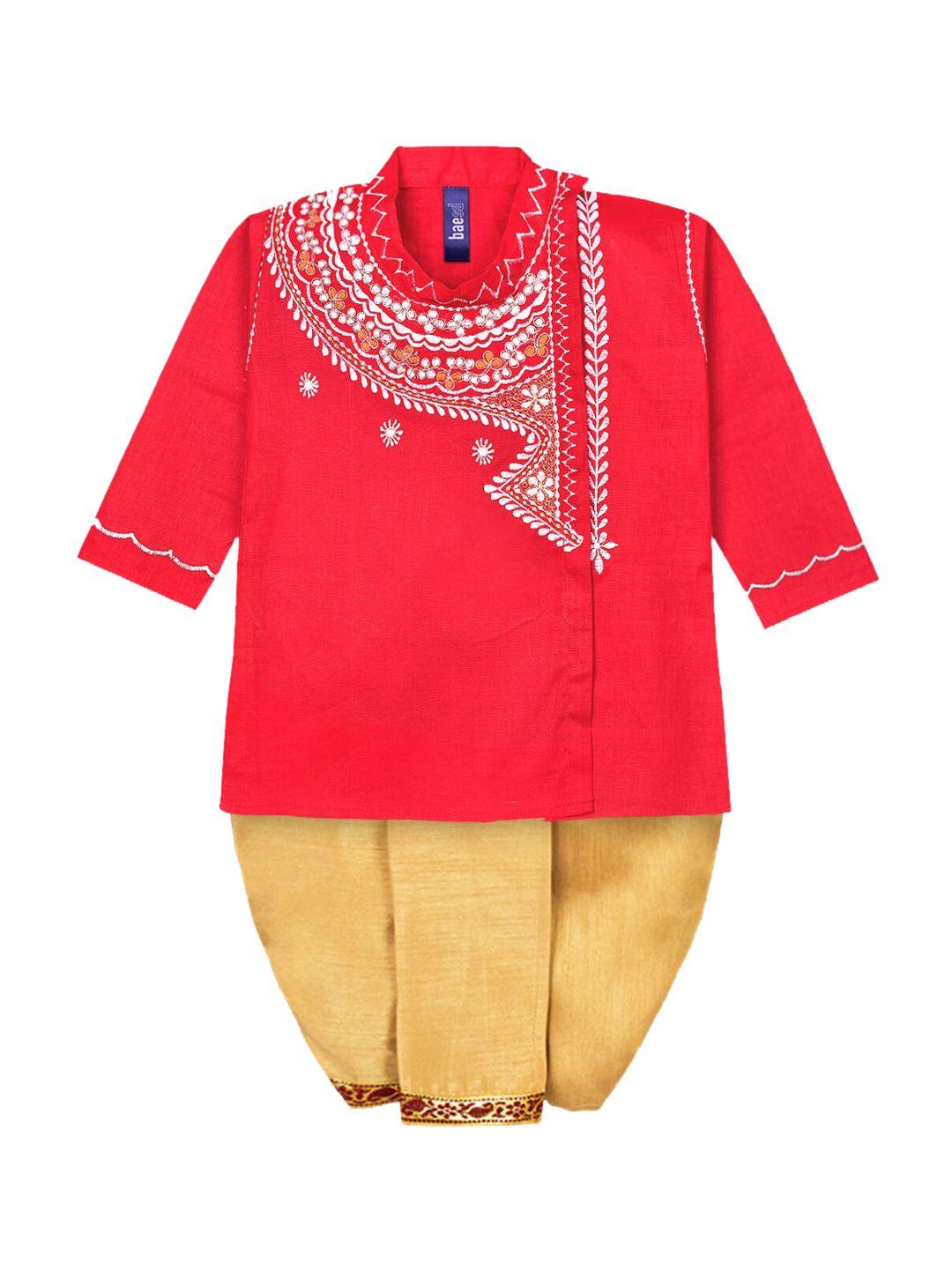 baesd boys ethnic motifs embroidered regular pure cotton kurta with dhoti pants
