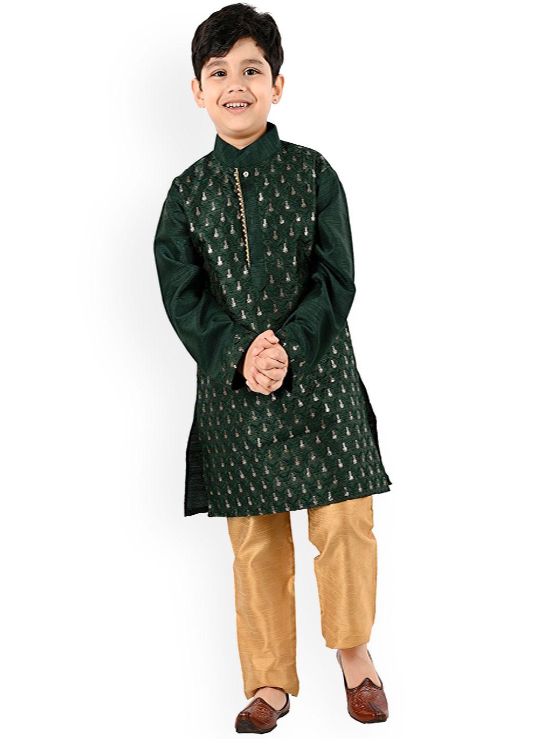 baesd boys ethnic motifs embroidered regular sequinned kurta with pyjamas