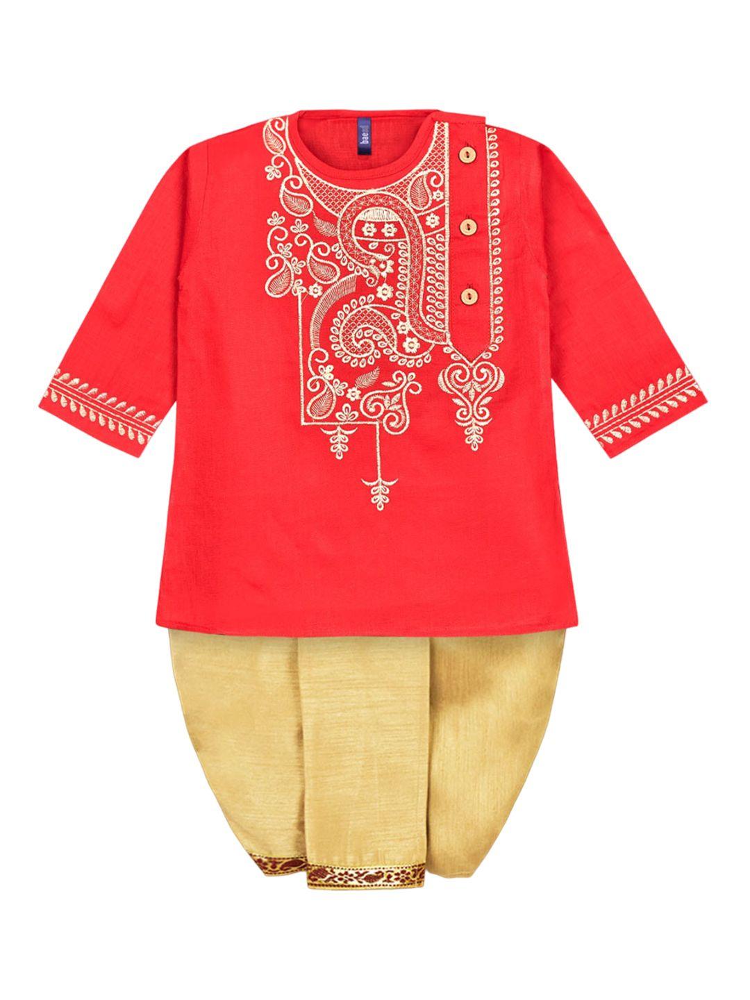 baesd boys ethnic motifs embroidered round neck pure cotton kurta with dhoti