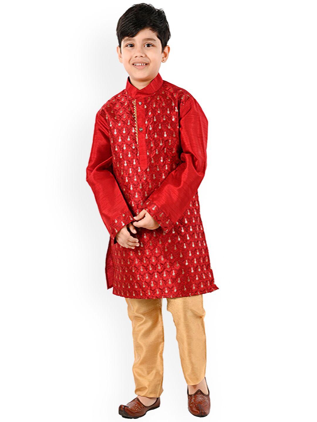 baesd boys ethnic motifs embroidered sequinned kurta with pyjamas