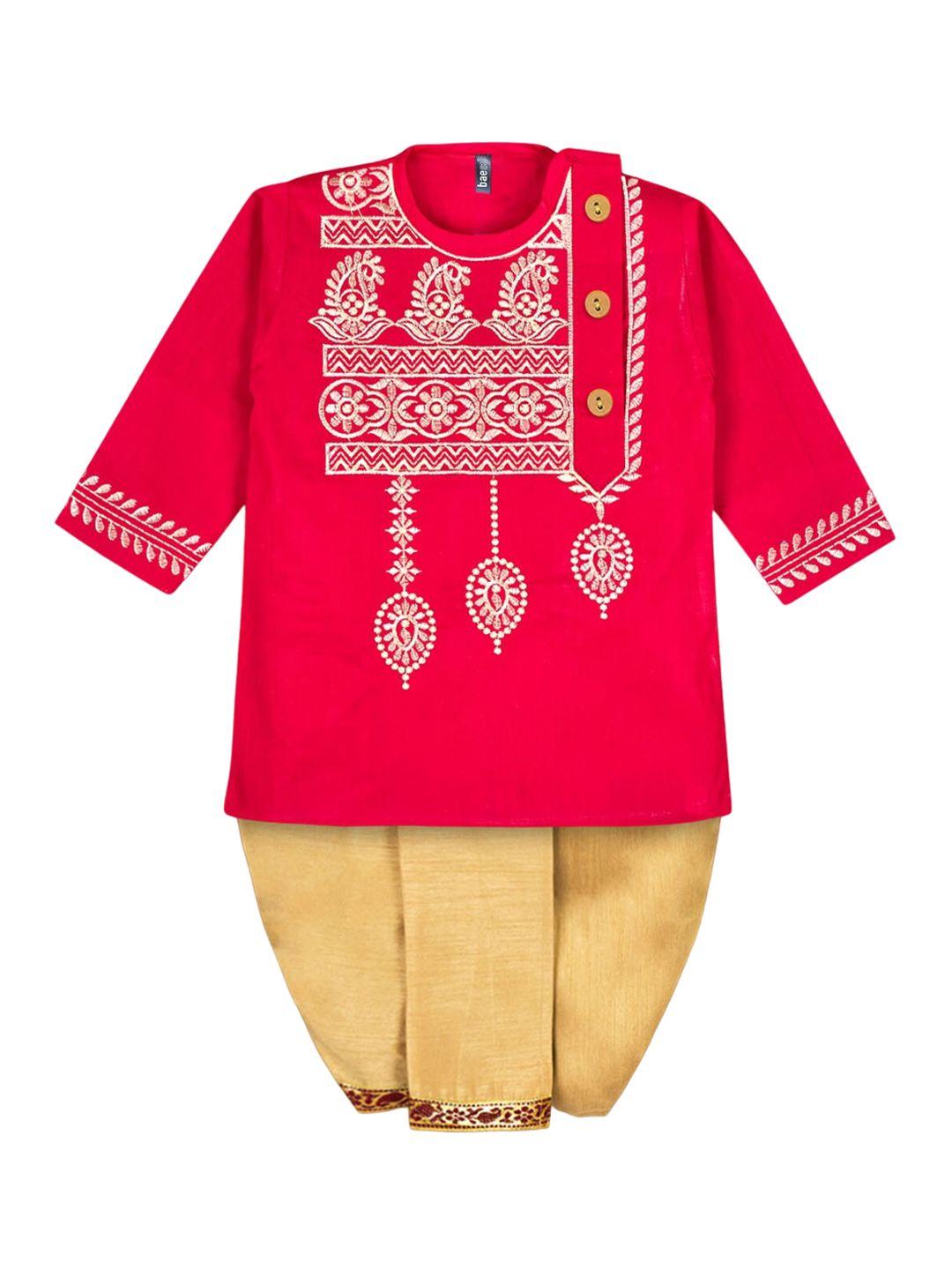 baesd boys ethnic motifs embroidered thread work pure cotton kurta set