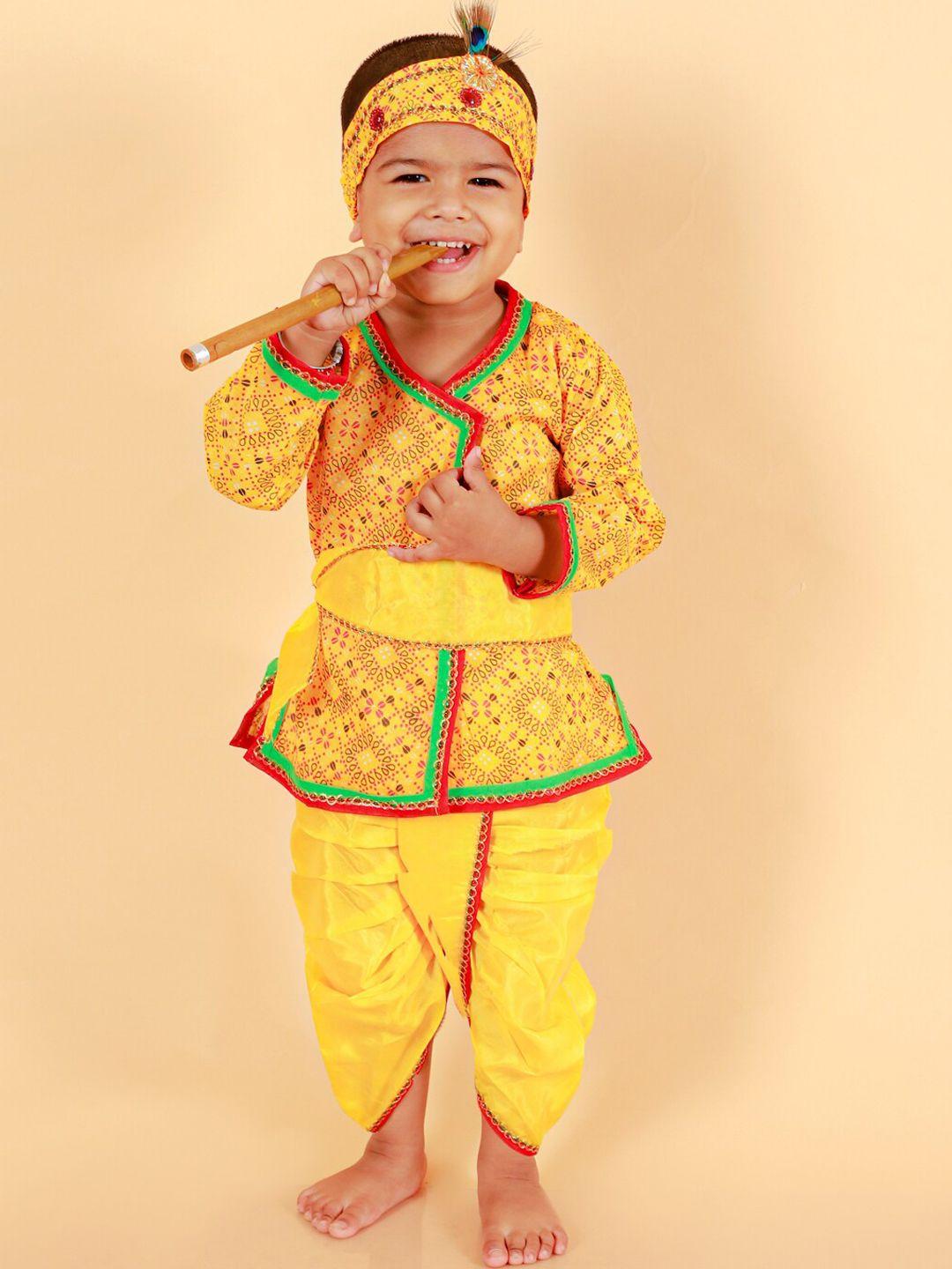baesd boys ethnic motifs printed angrakha pure cotton kurta with dhoti pants