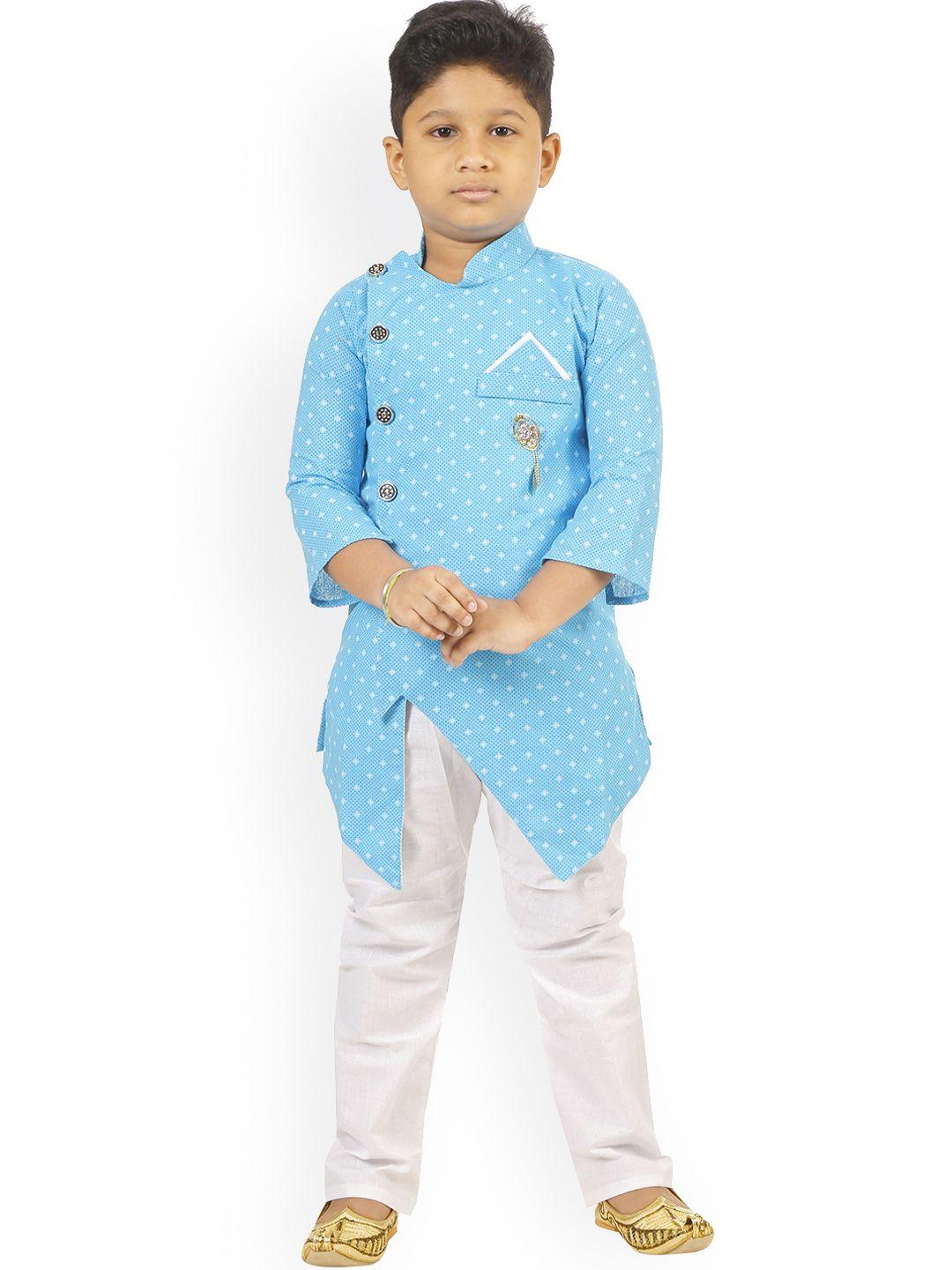 baesd boys ethnic motifs printed angrakha style straight kurta with pyjamas