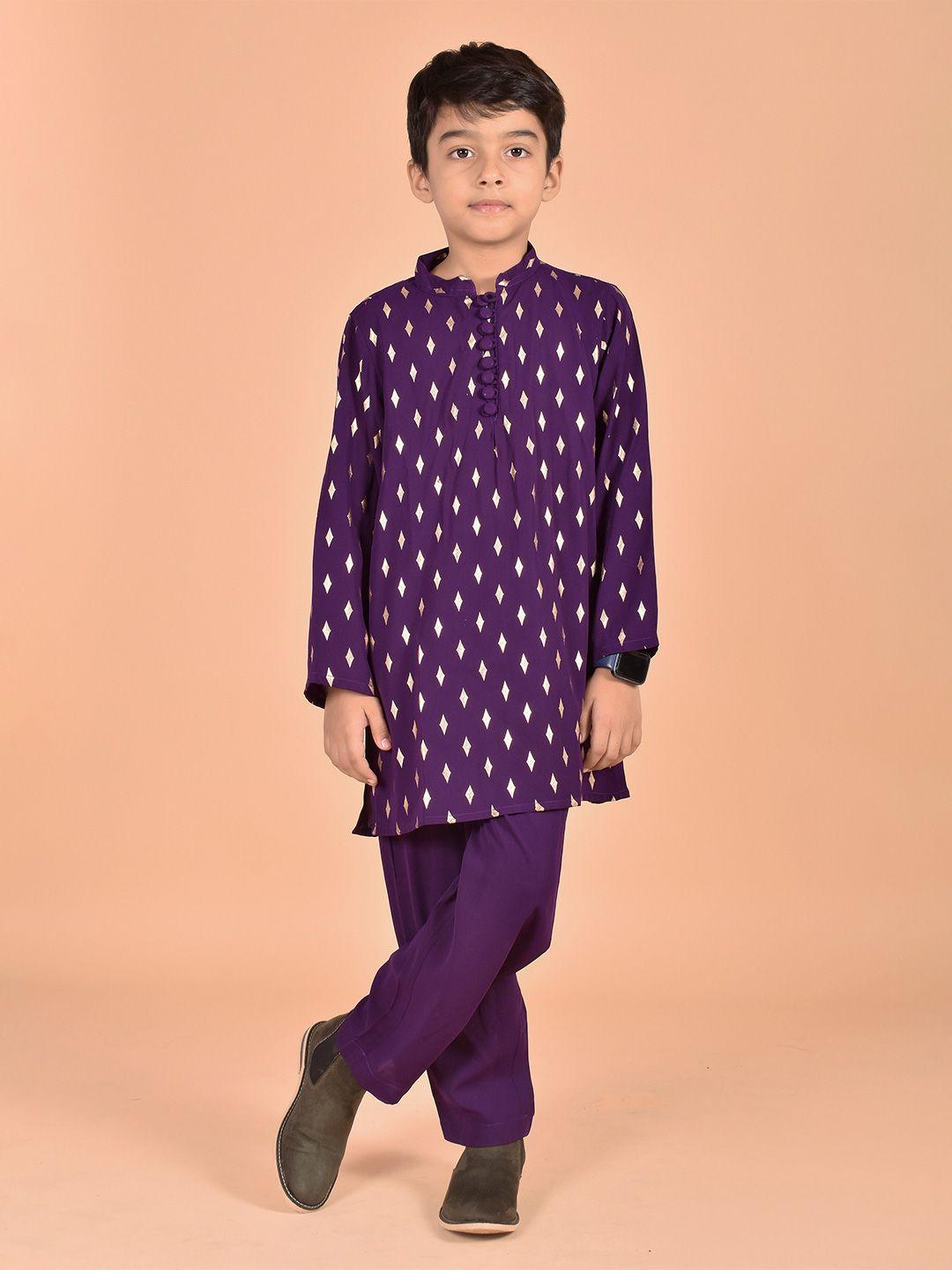 baesd boys ethnic motifs printed mandarin collar long sleeves kurta with trousers