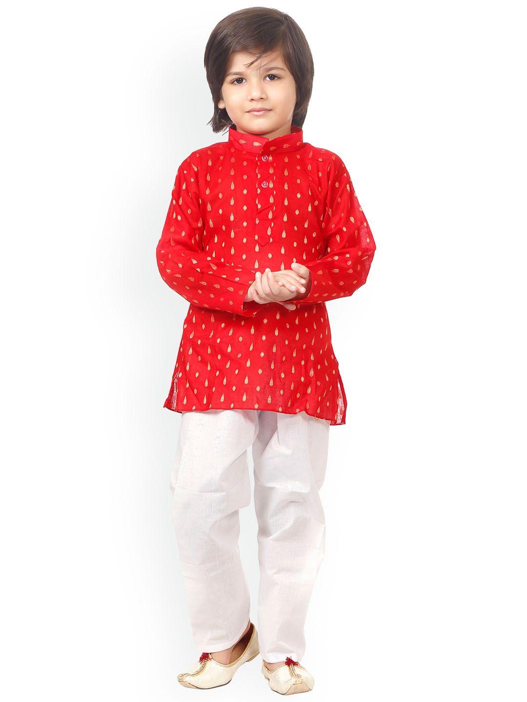 baesd boys ethnic motifs printed mandarin collar pure cotton regular kurta with pyjamas