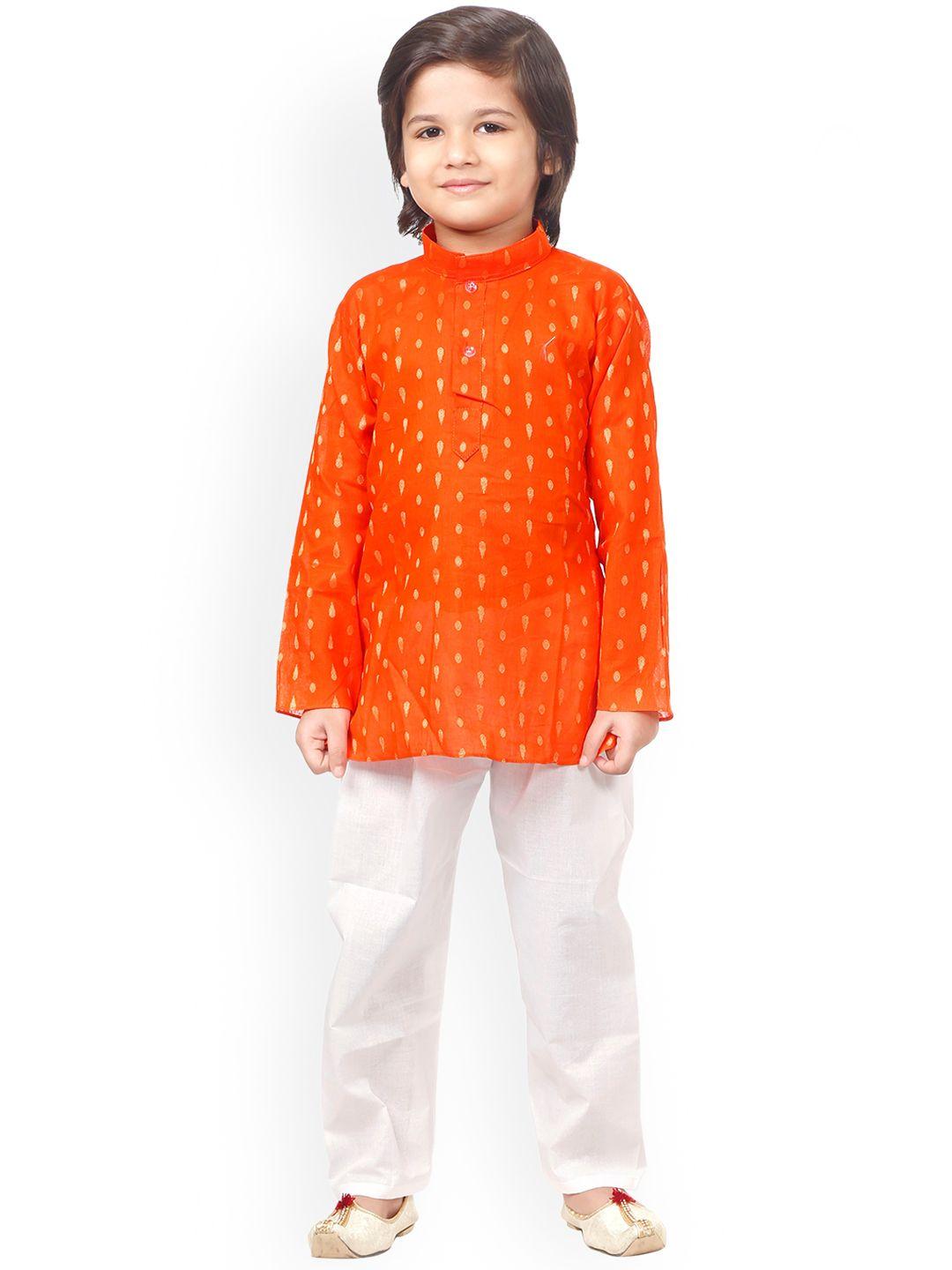 baesd boys ethnic motifs printed mandarin collar pure cotton regular kurta with pyjamas