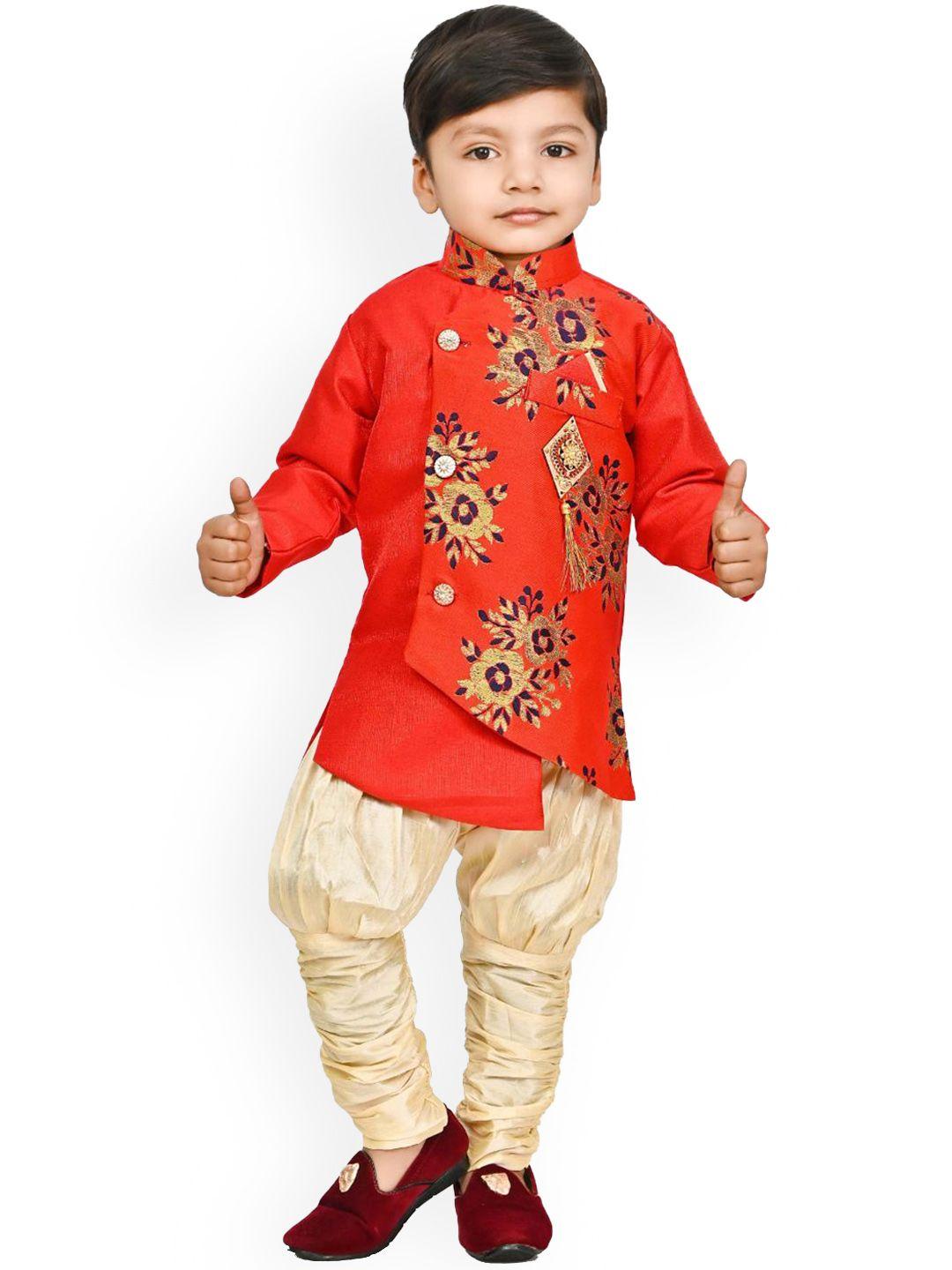 baesd boys ethnic motifs printed mandarin collar straight kurta with churidar