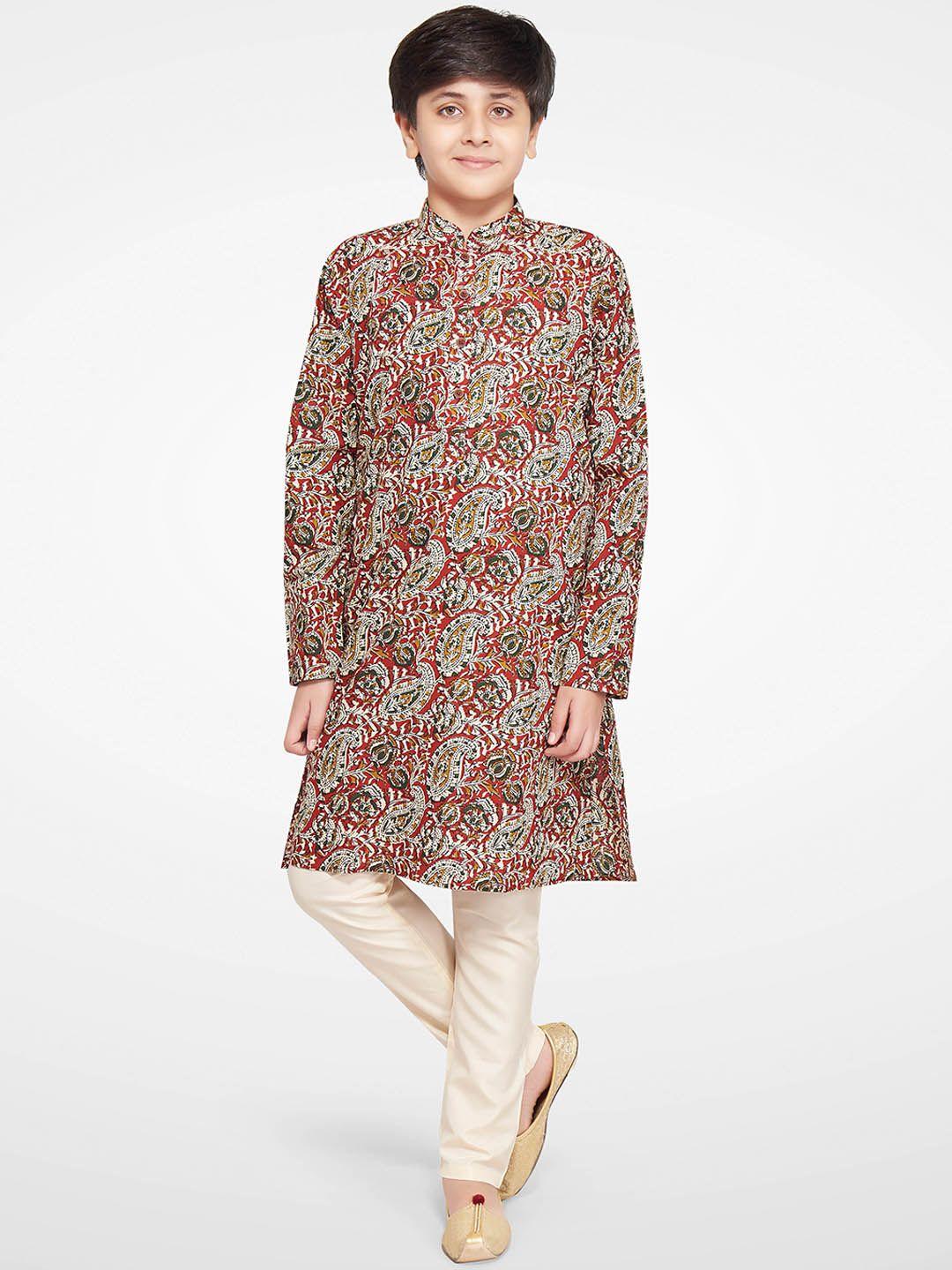 baesd boys ethnic motifs printed mandarin collar straight kurta with pyjamas