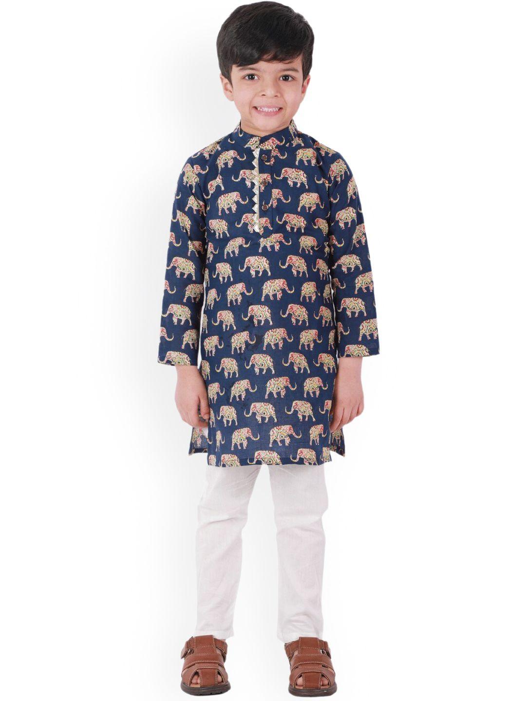 baesd boys ethnic motifs printed pure cotton kurta with pyjamas