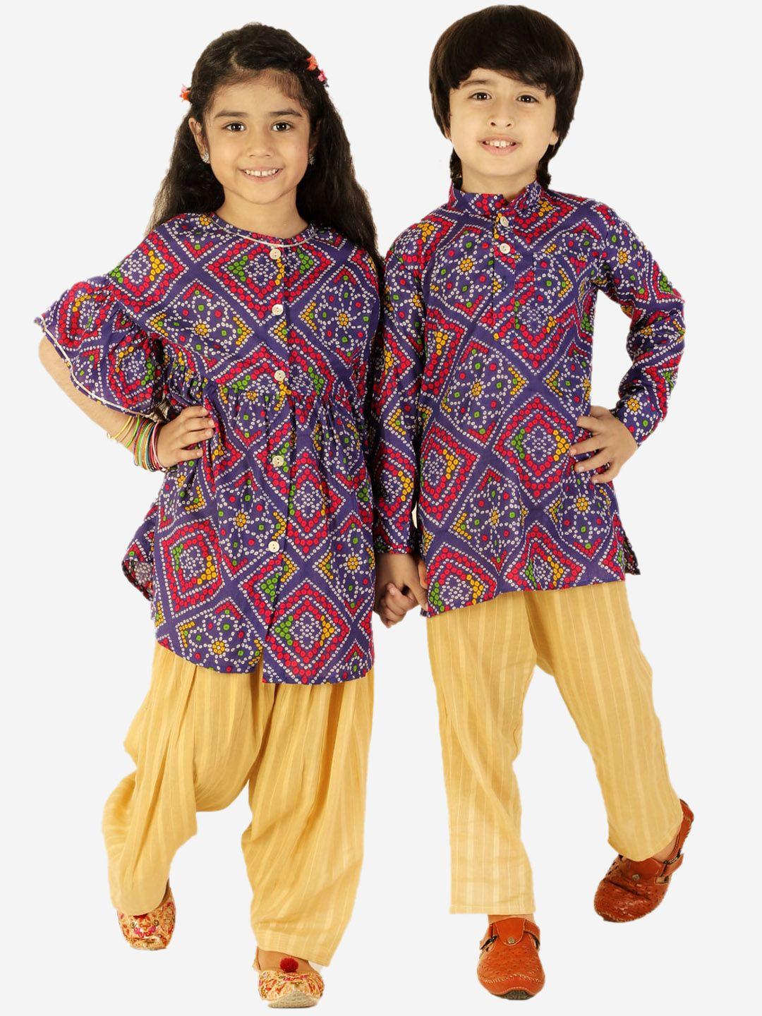 baesd boys ethnic motifs printed pure cotton kurti with pyjamas