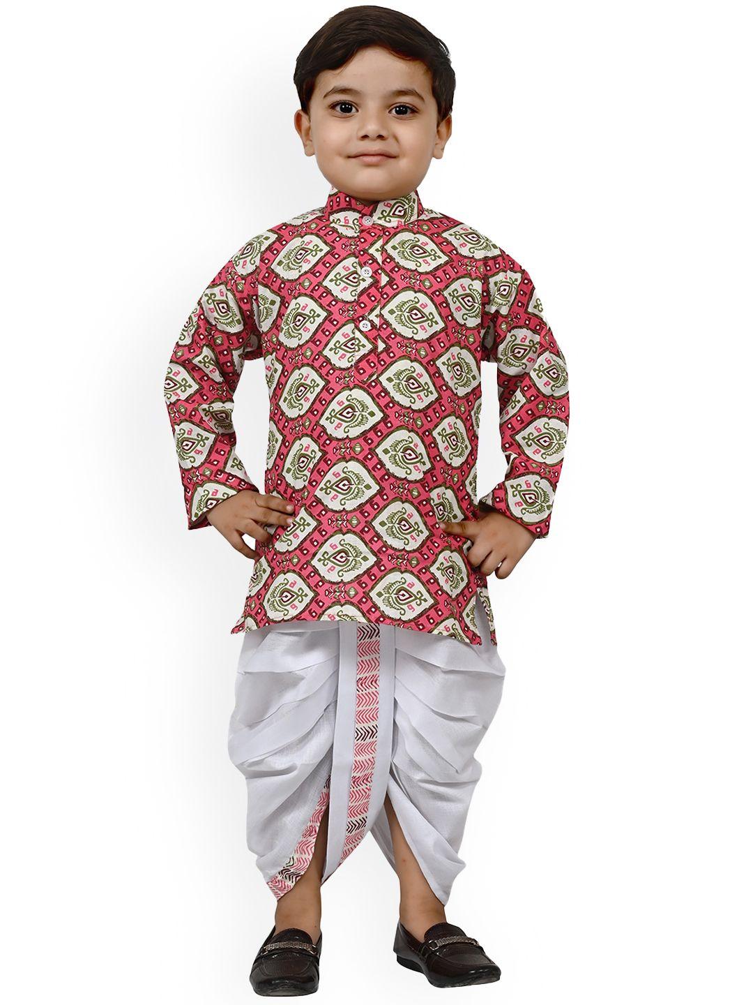 baesd boys ethnic motifs printed regular kurta with dhoti pants