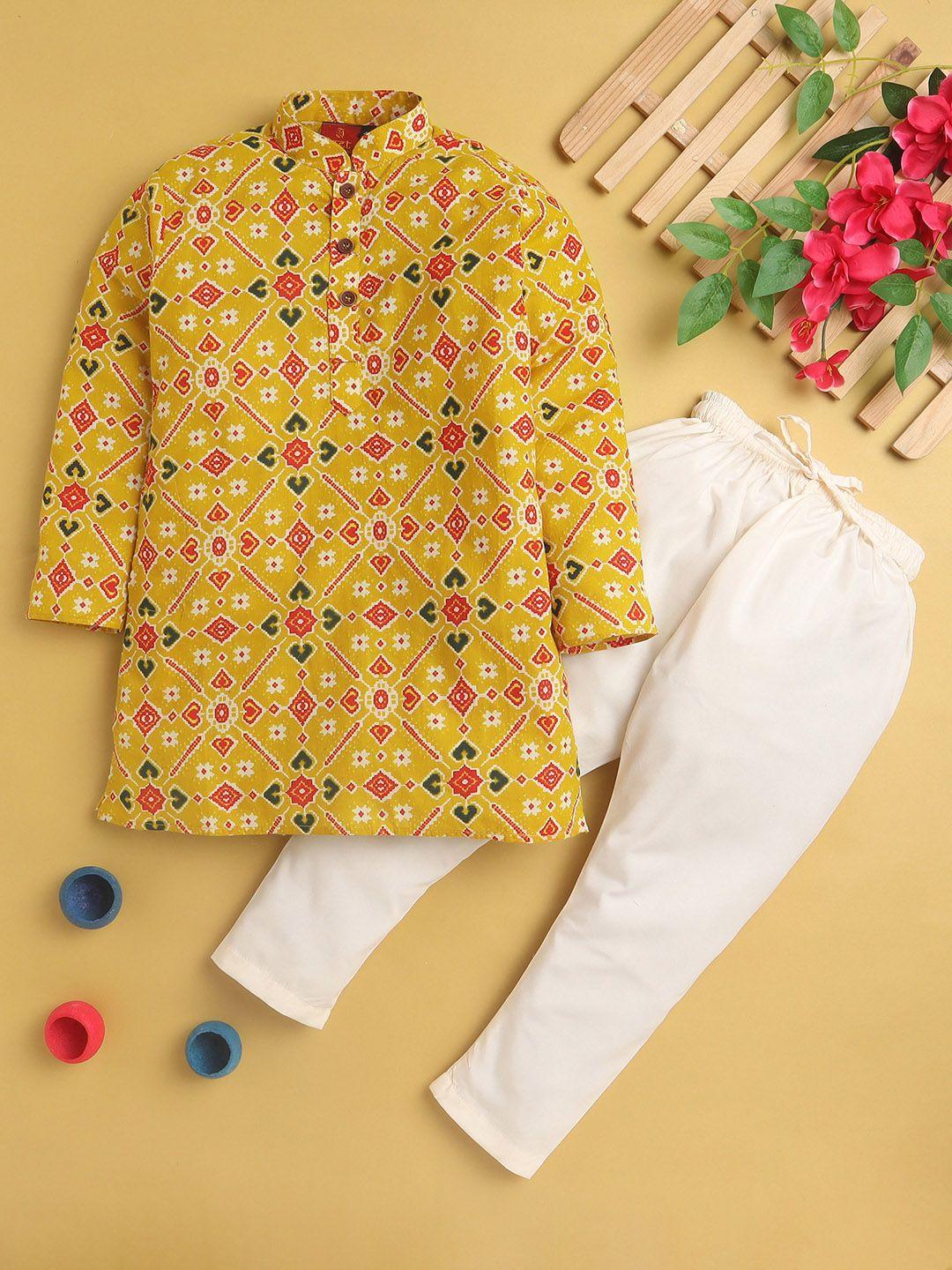 baesd boys ethnic motifs printed regular kurta with pyjamas