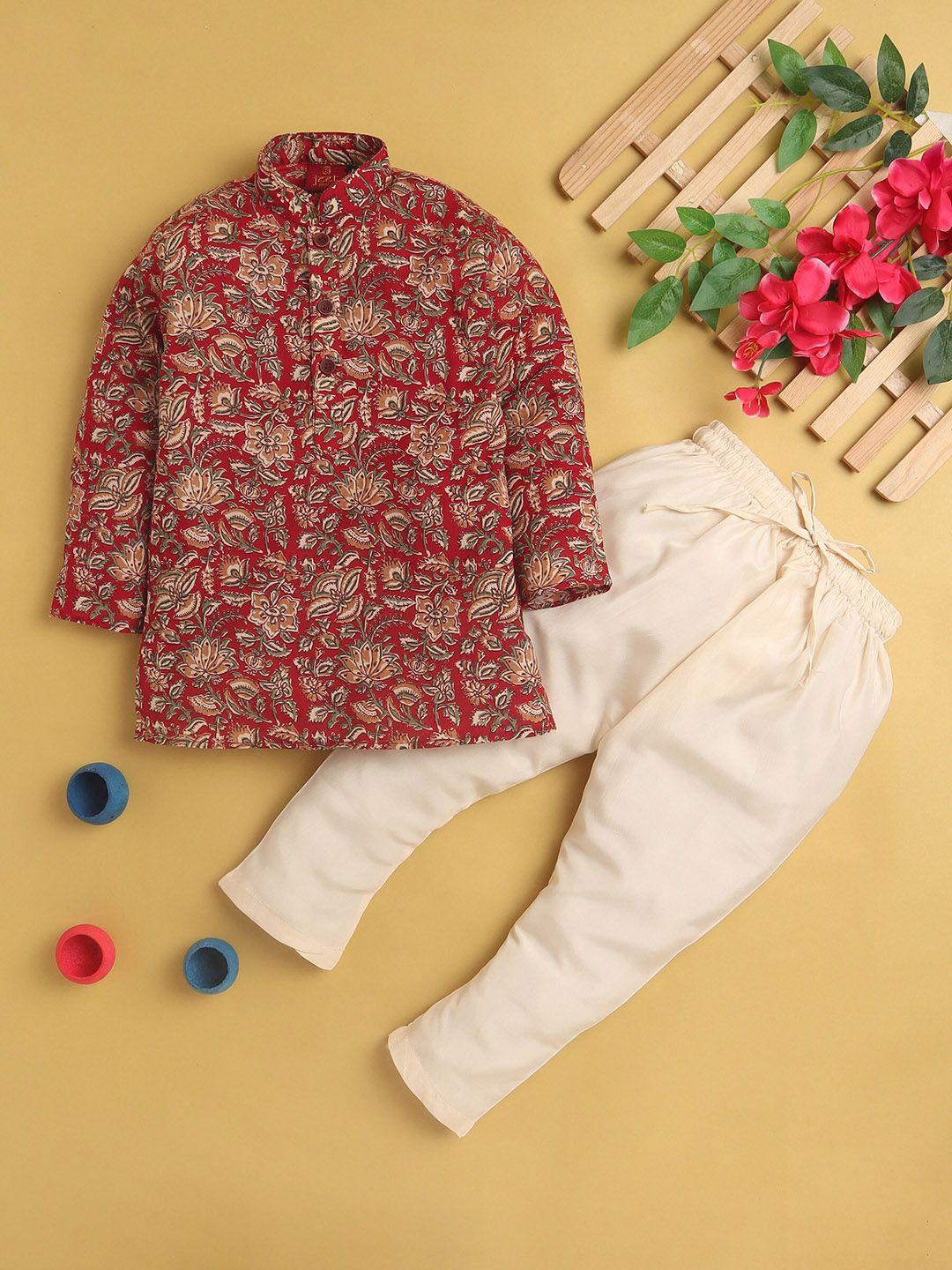 baesd boys ethnic motifs printed regular kurta with pyjamas