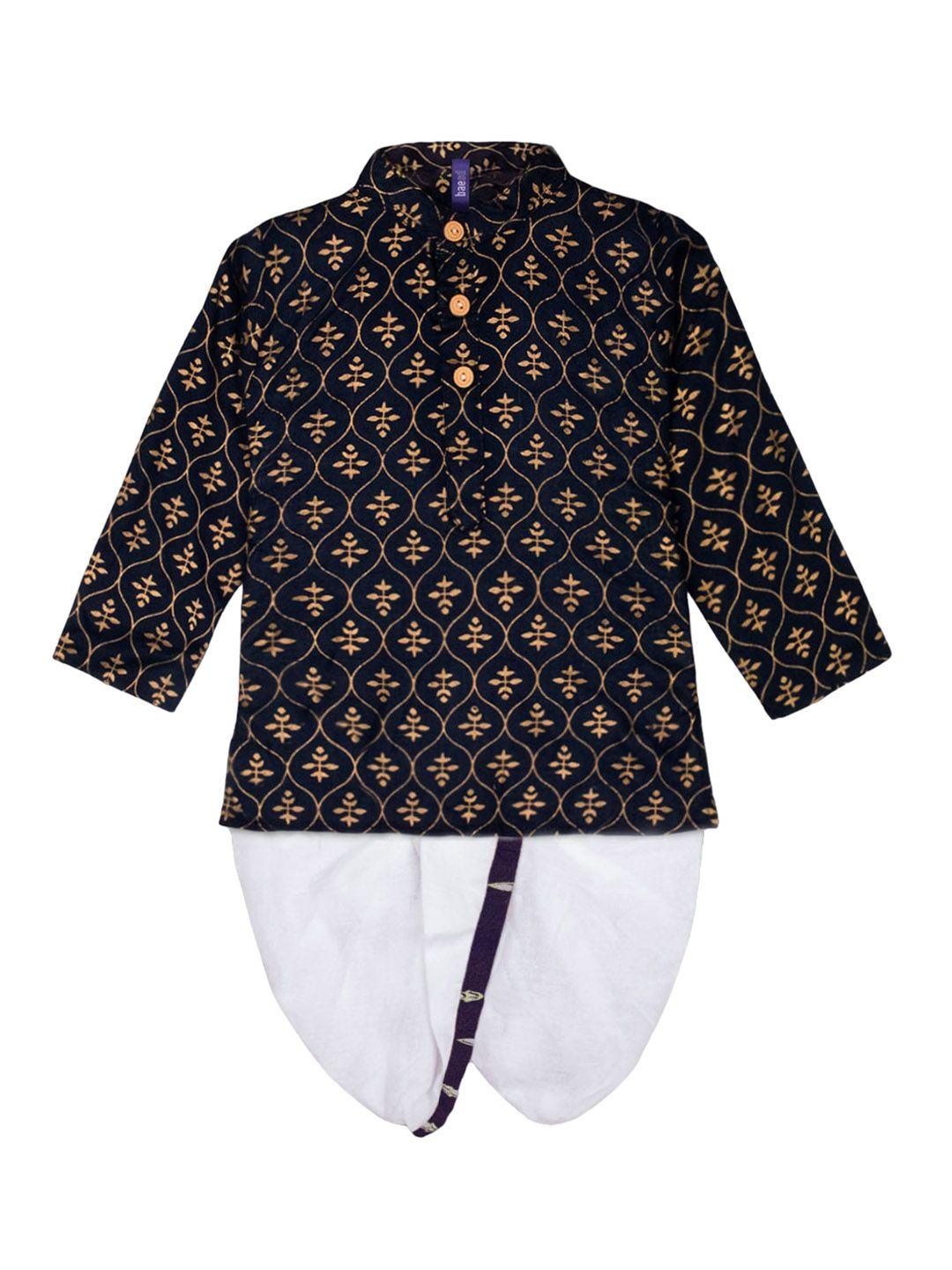 baesd boys ethnic motifs printed regular pure cotton kurta with dhoti pants