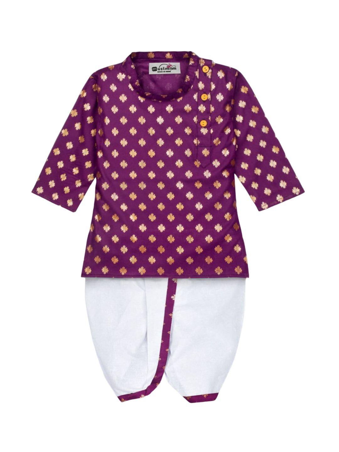 baesd boys ethnic motifs printed regular pure cotton kurta with dhoti pants