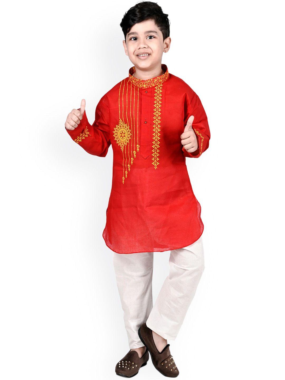 baesd boys ethnic motifs printed straight pure cotton kurta with trousers