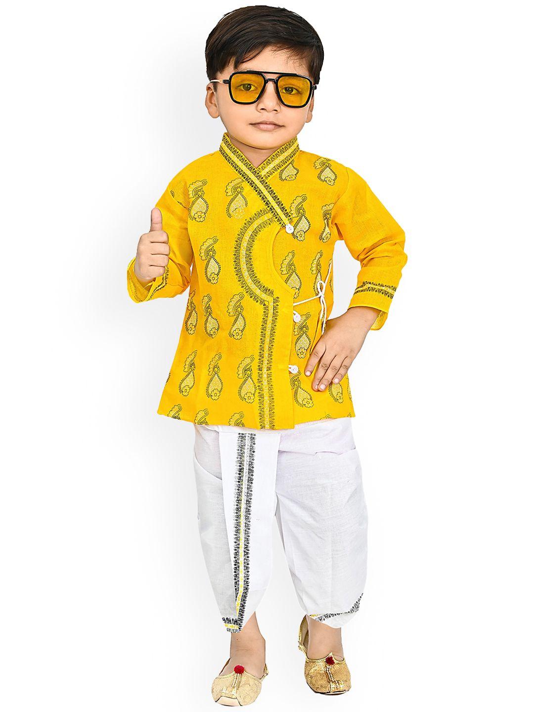 baesd boys ethnic motifs printed v-neck kurta with dhoti pants