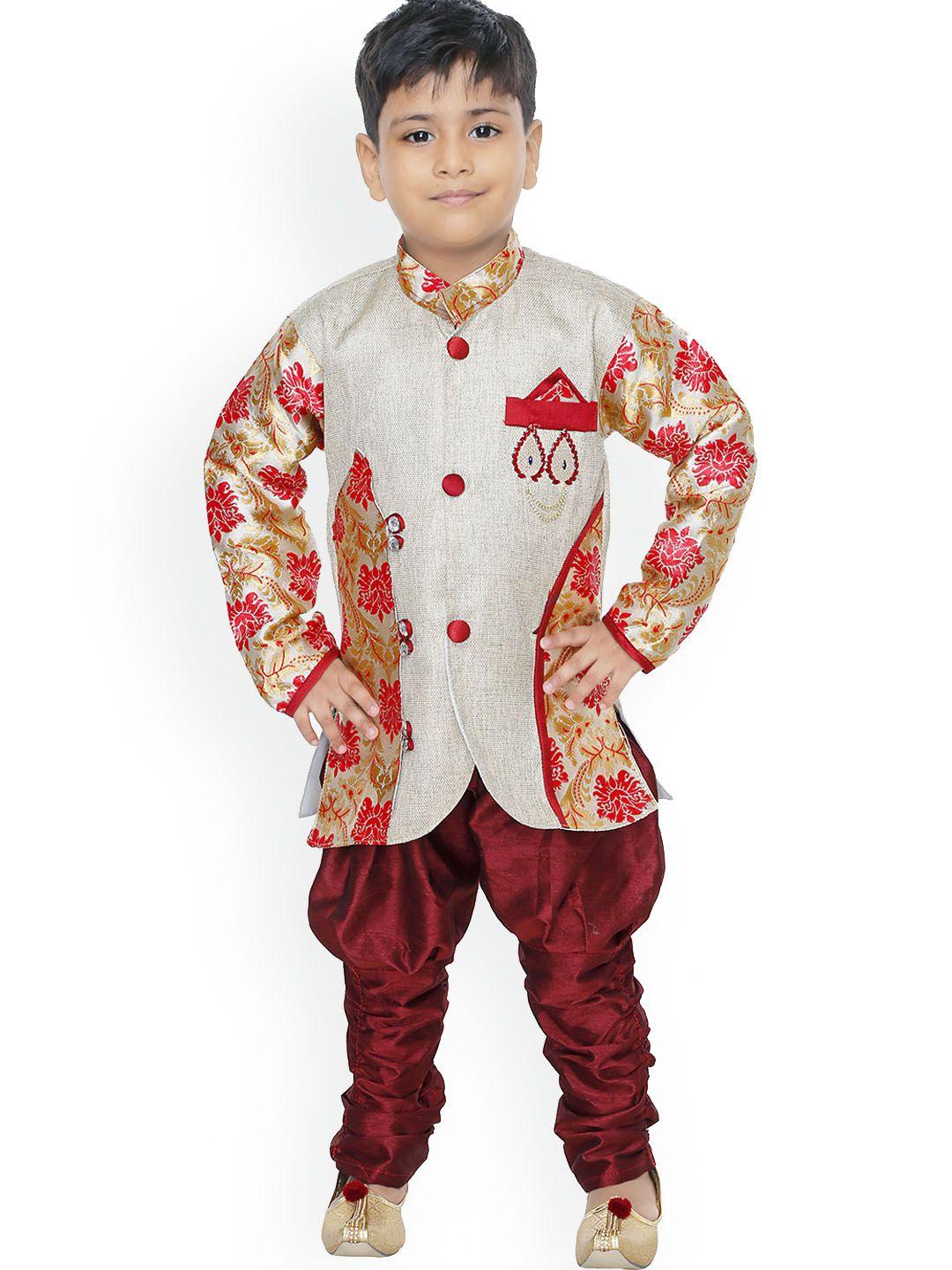 baesd boys ethnic motifs woven design sherwani with jodhpuri pants