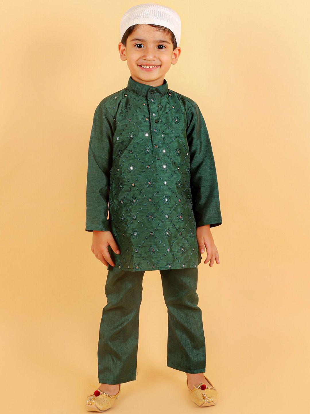 baesd boys floral embroidered mirror work kurta with pyjamas