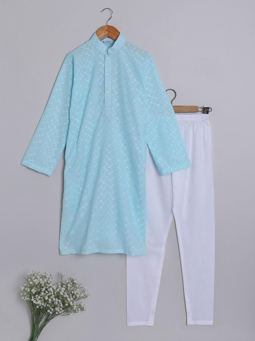 baesd boys floral embroidered regular pure cotton kurta with pyjamas