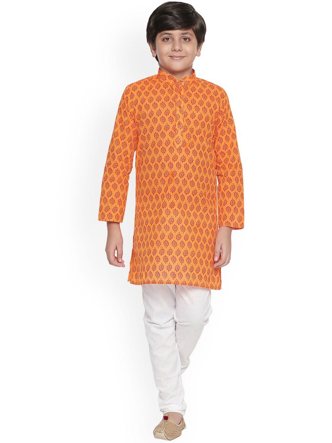 baesd boys floral printed mandarin collar kurta with pyjamas